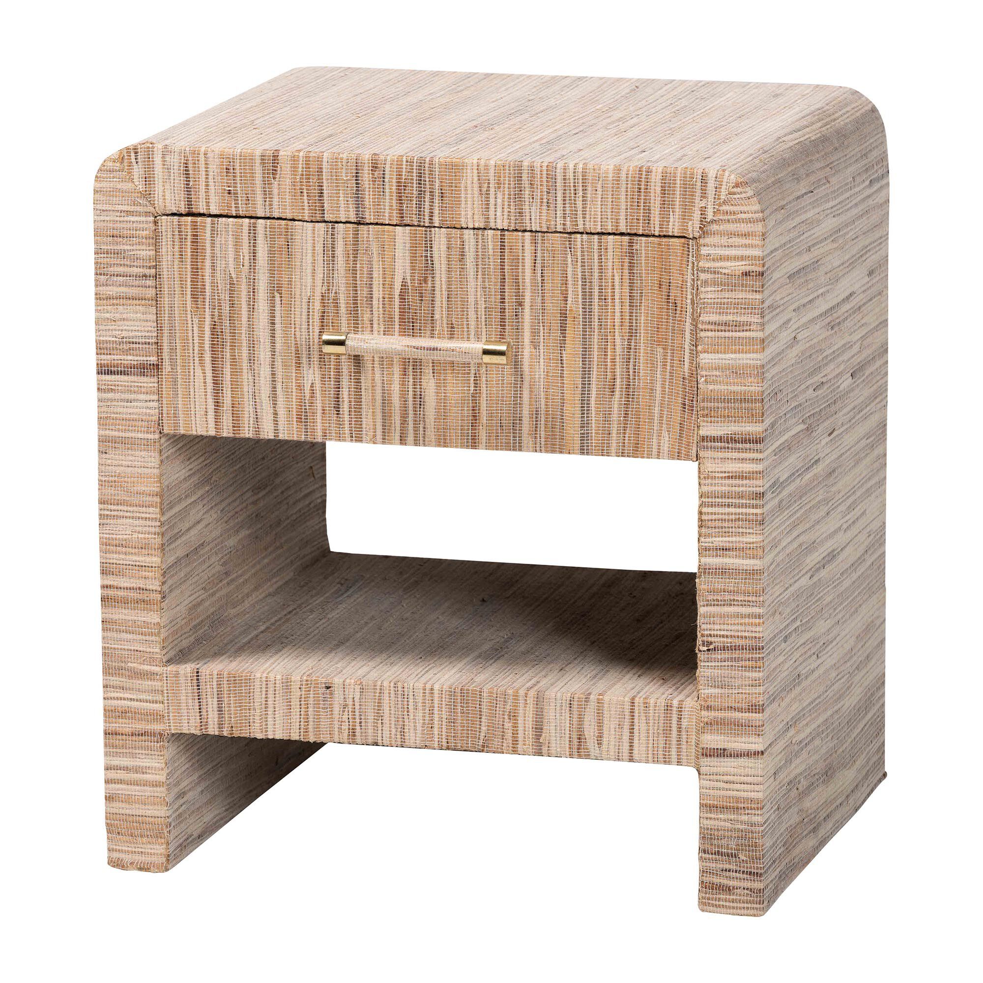 Callan Bohemian Woven Natural Grasscloth 1-Drawer Nightstand, NATURAL/GOLD, alternate image number 1