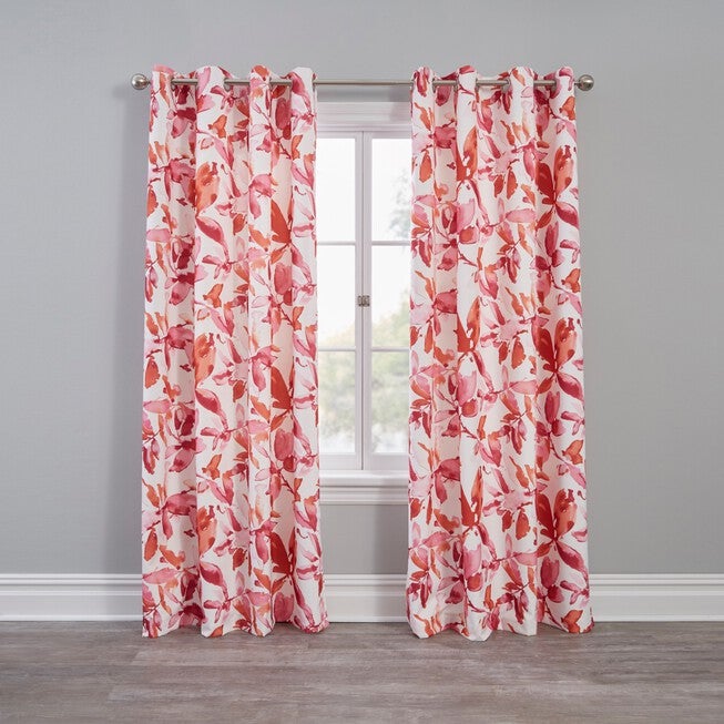Lily Watercolor Blackout Grommet Panel, CORAL, hi-res image number null