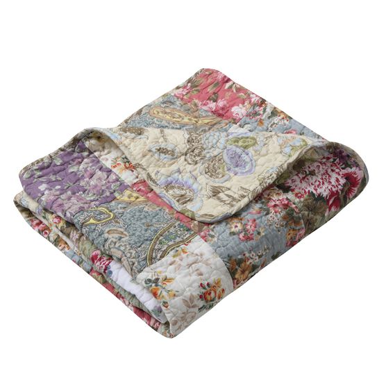 Blooming Prairie Patchwork Quilted Throw Blanket, , on-hover image number null