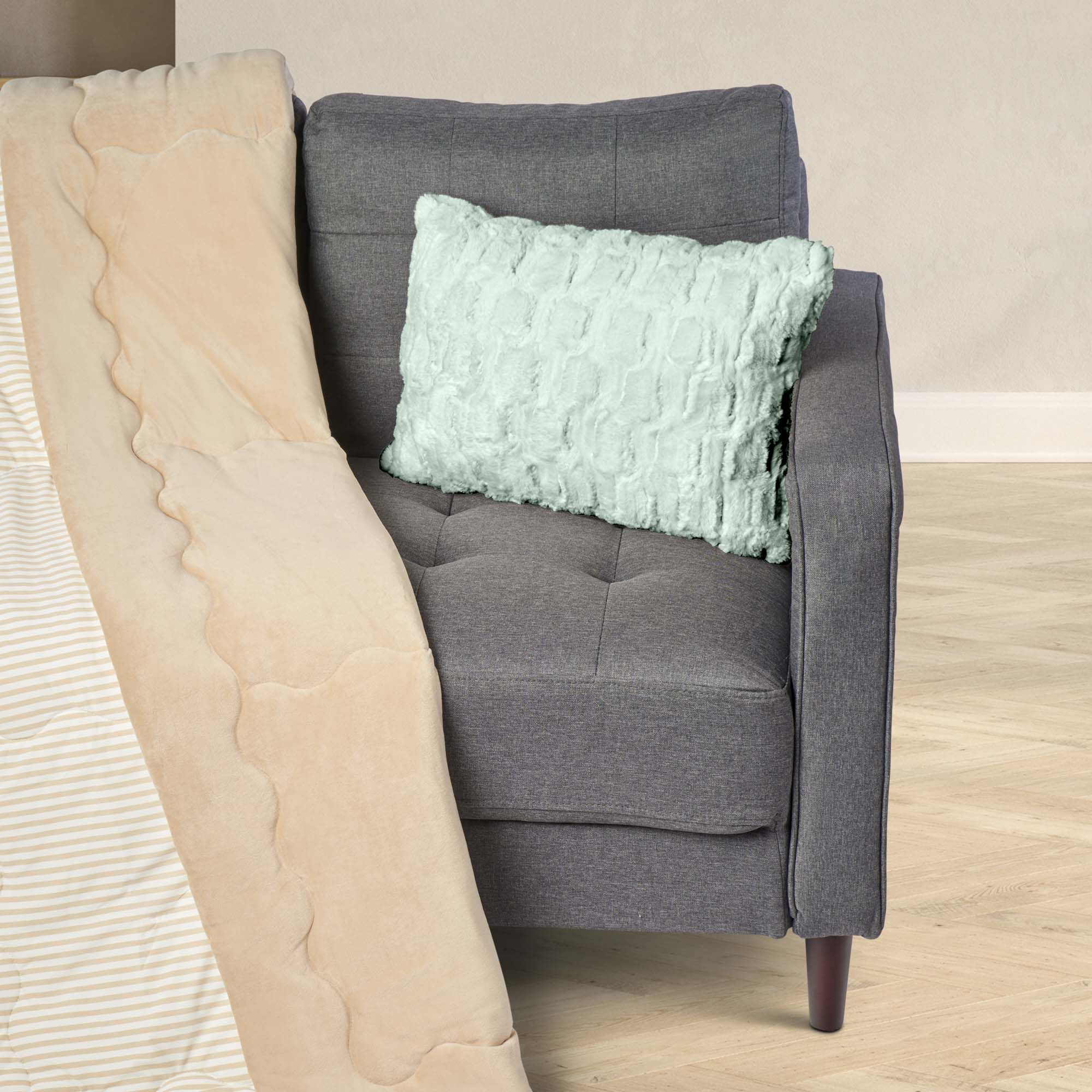 HGTV Art Deco Brushed Faux Fur Pillow Quietude 14 x 20 inches, MULTI, alternate image number 2