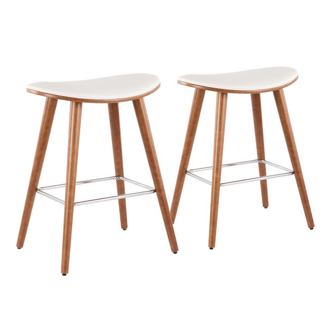 Saddle 26 inches Mid-Century Modern Counter Stool - Set Of 2, WALNUT WHITE, hi-res image number 0