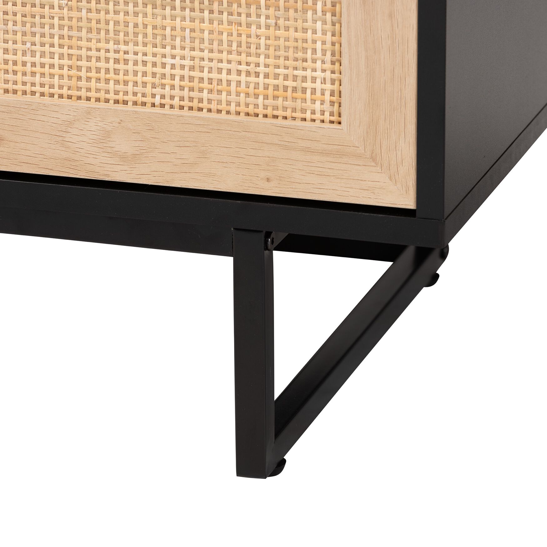 Declan Mid-Century Modern Espresso Brown Finished Wood And Natural Rattan 3-Door Tv Stand, , alternate image number 5