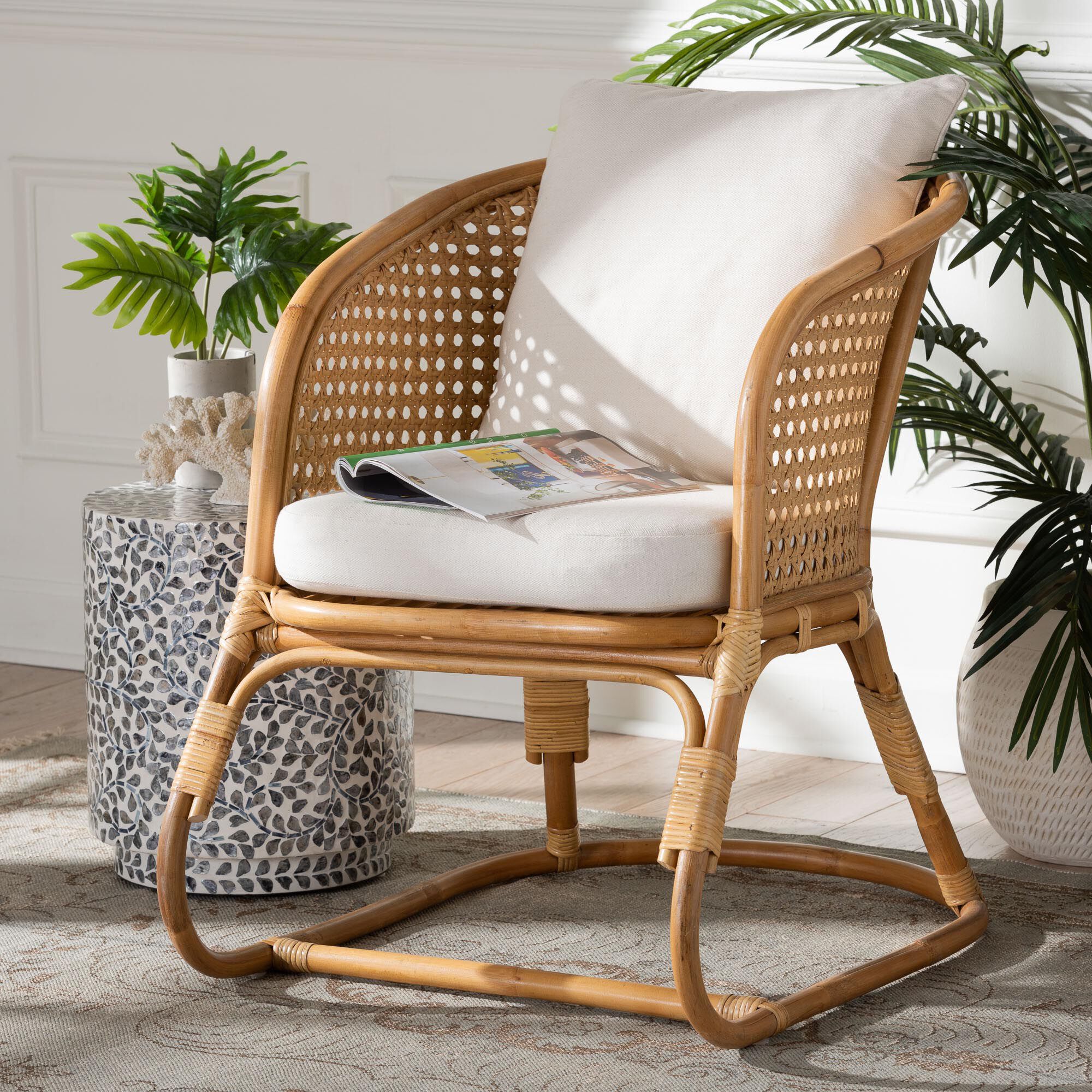 Niko Bohemian Light Honey Rattan Arm Chair, LIGHT, hi-res image number 0