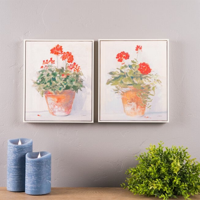 Framed Potted Geranium Print (Set of 2) 10.5 inchesL x 12.5 inchesH MDF/Plastic/Paper, BEIGE/RED/GREEN, alternate image number 3