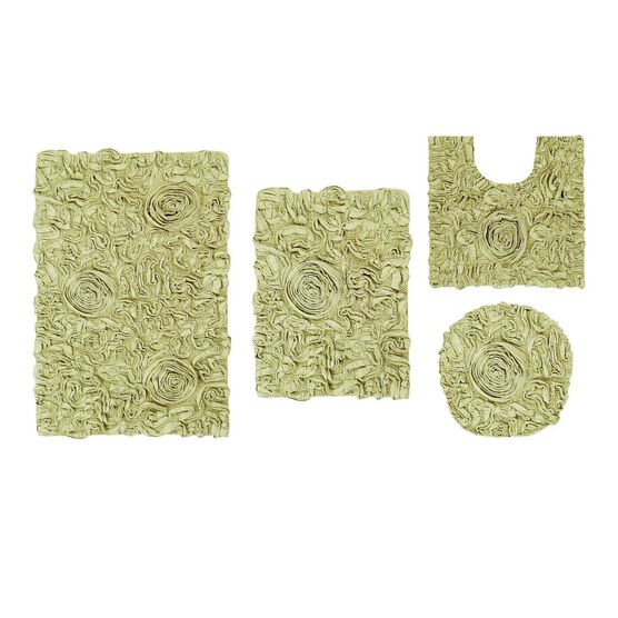Bell Flower 4 Piece Set Bath Rug Collection, GREEN, hi-res image number null