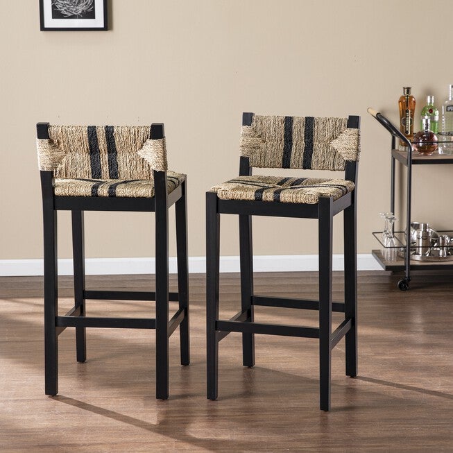 Gallacano Seagrass Barstools 2Pc Set, BLACK, hi-res image number null