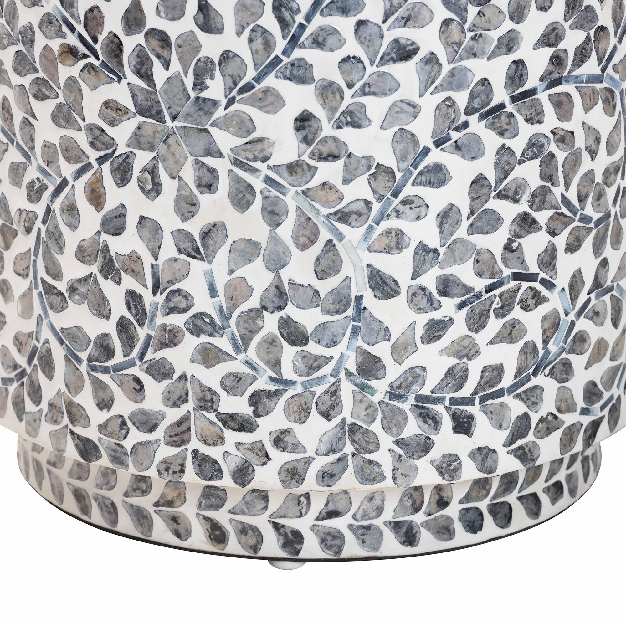 Marilla Coastal Black and White Mother of Pearl Capiz Shell Ottoman Footstool, MOSAIC, alternate image number 2