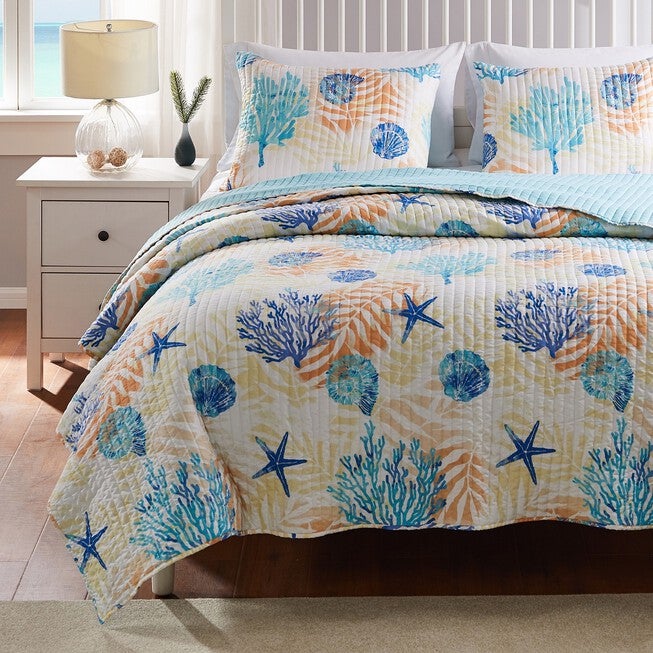 Montego Quilt And Pillow Sham Set, AQUA, hi-res image number 0