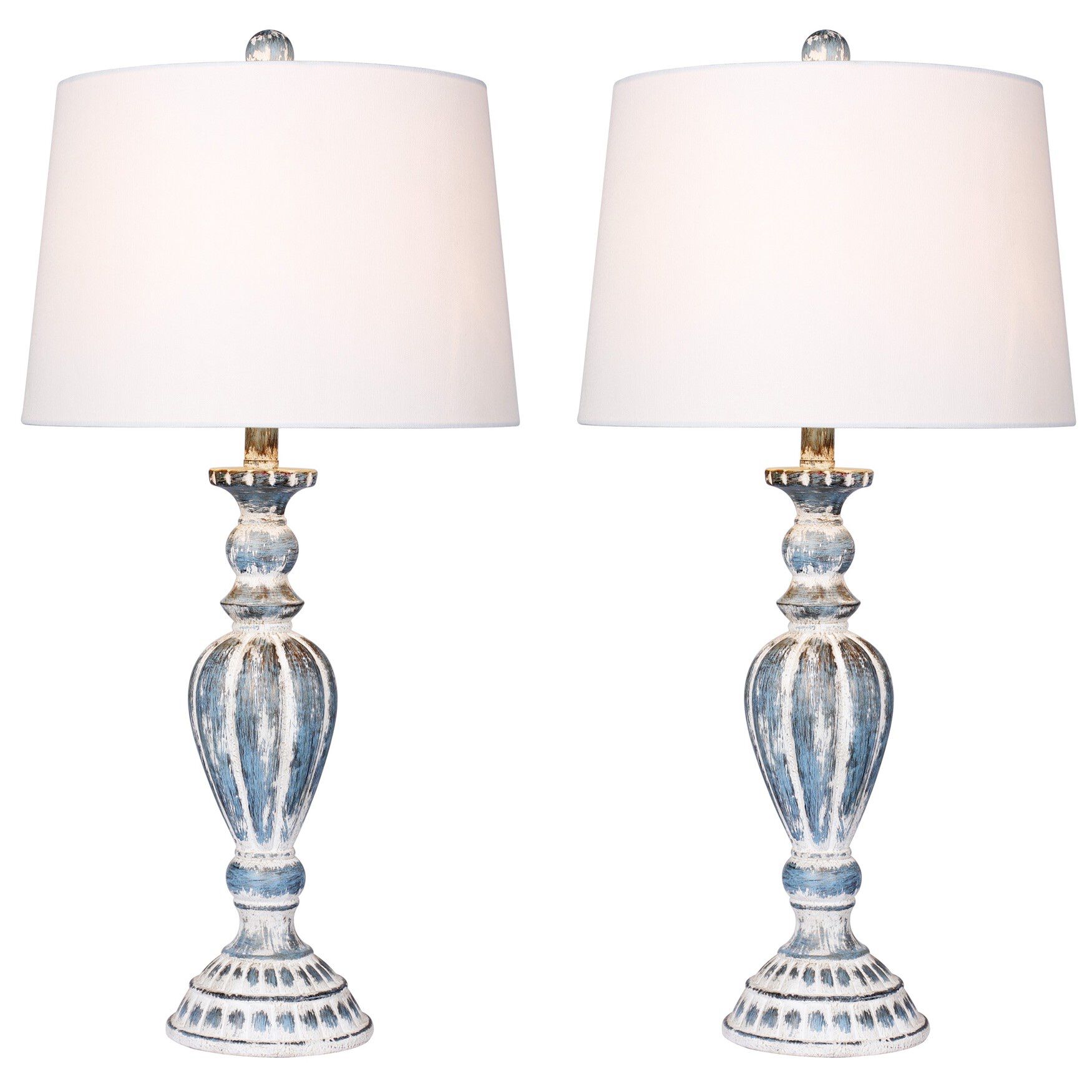Cottage Antique Blue Resin 29.5 inches Table Lamp, Set 2, BLUE, hi-res image number 0