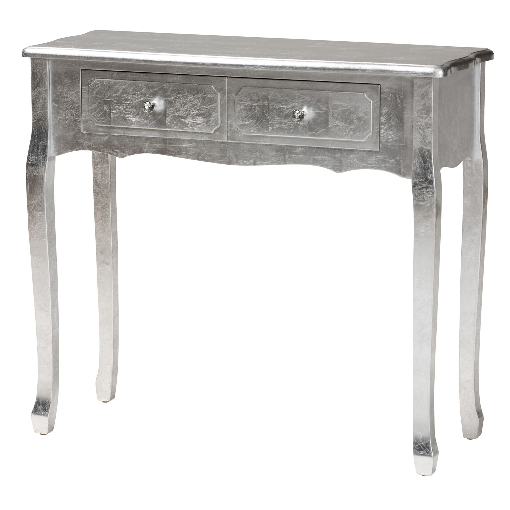 Newton Classic And Traditional Silver Finished Wood 2-Drawer Console Table, SILVER, hi-res image number 0