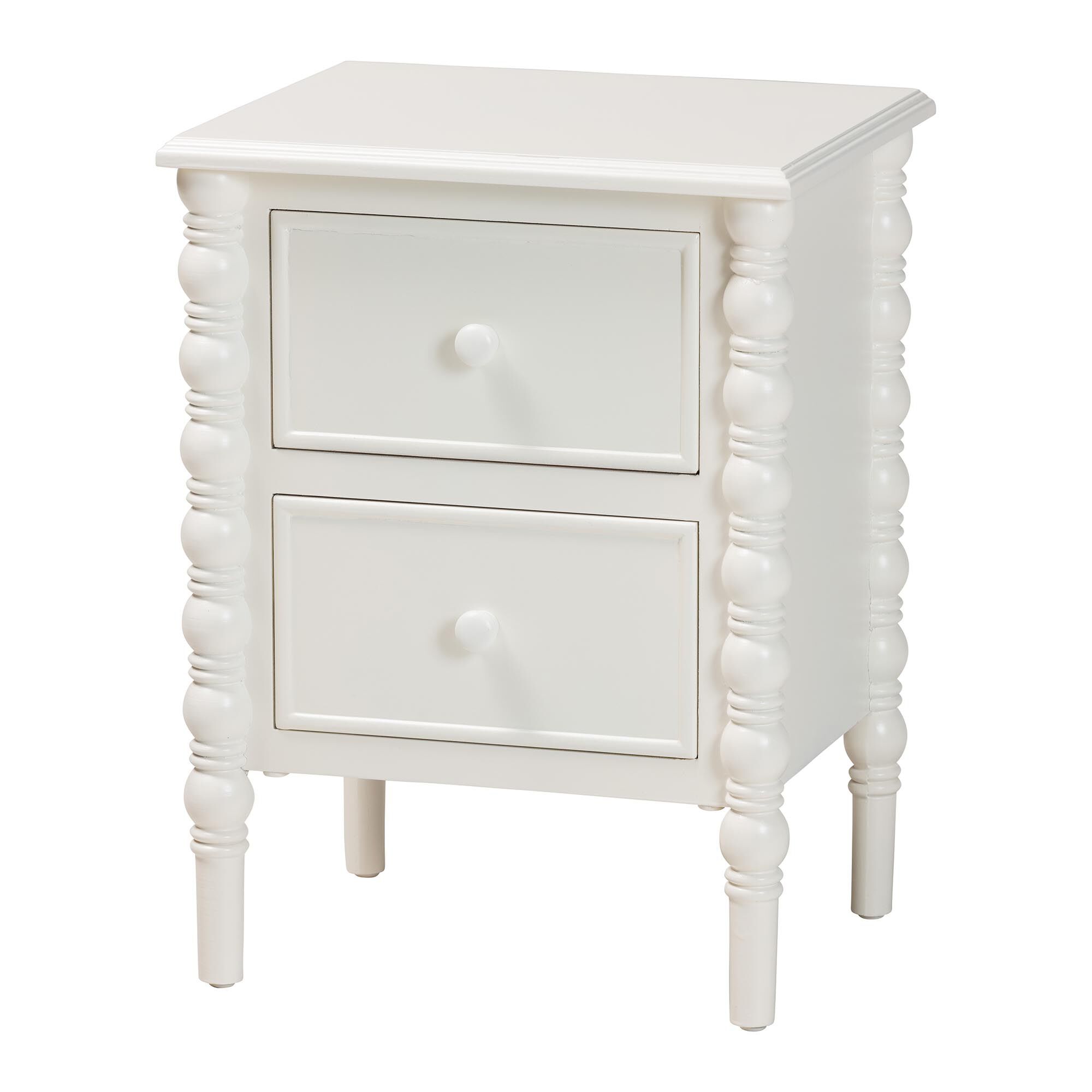 Malinda Classic Black Wood 2-Drawer End Table with Spindle Legs, WHITE, alternate image number 2