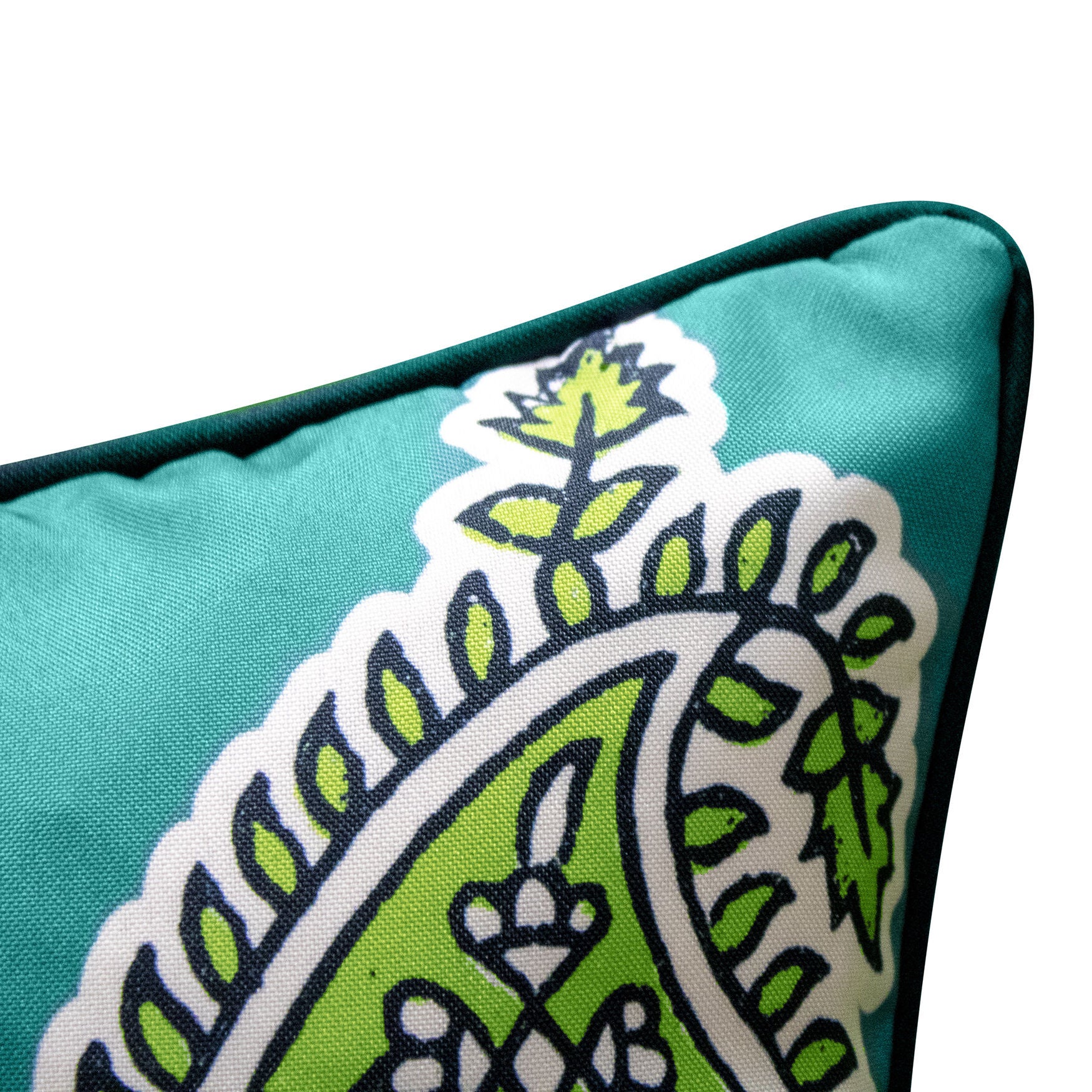 Indoor/Outdoor Reversible Jaipur Print Decorative Throw Pillow 18X18, Turq/Leaf, , alternate image number 3