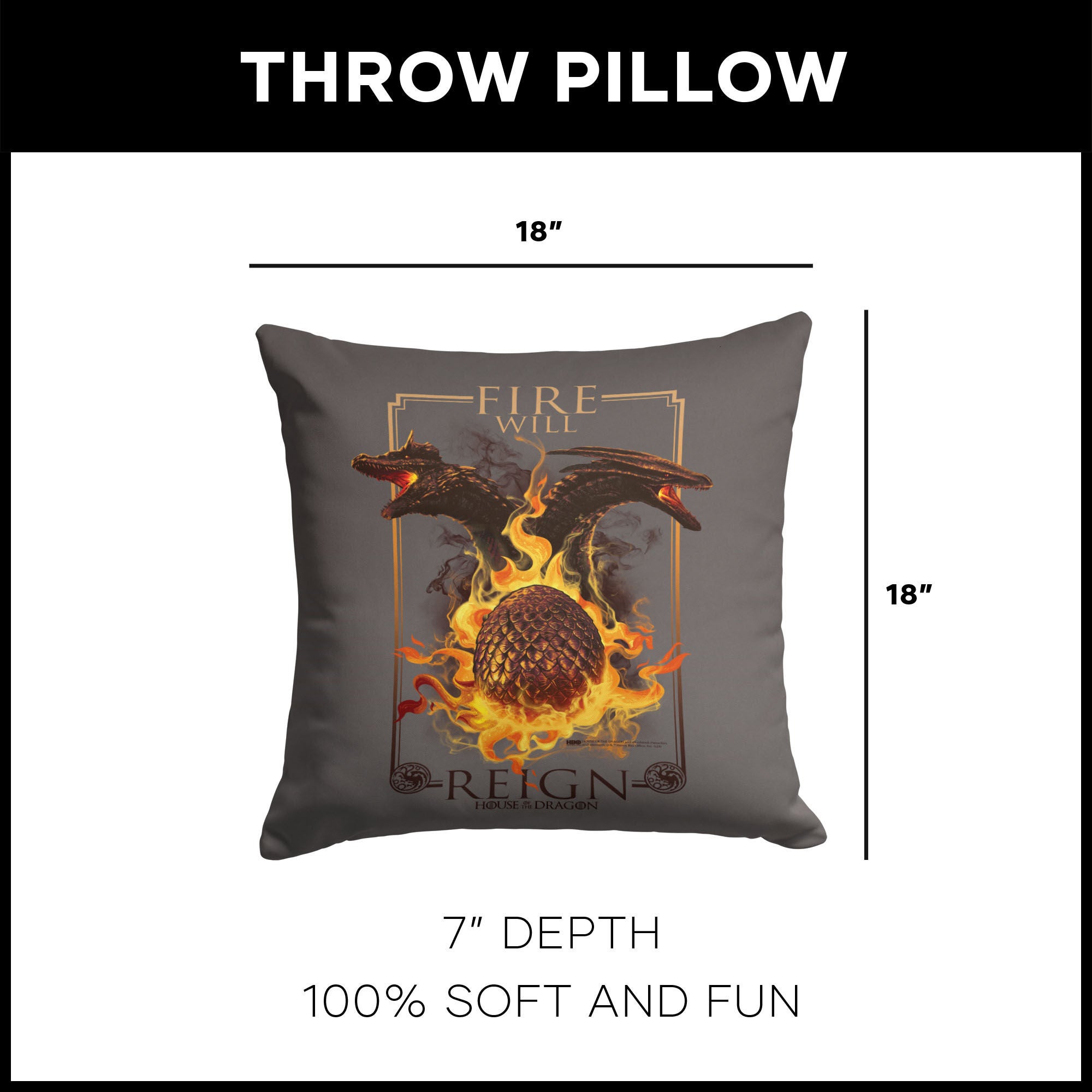 Warner Bros. House of the Dragon Let it Reign Throw Pillow 18X18 Inches, BROWN, alternate image number 4