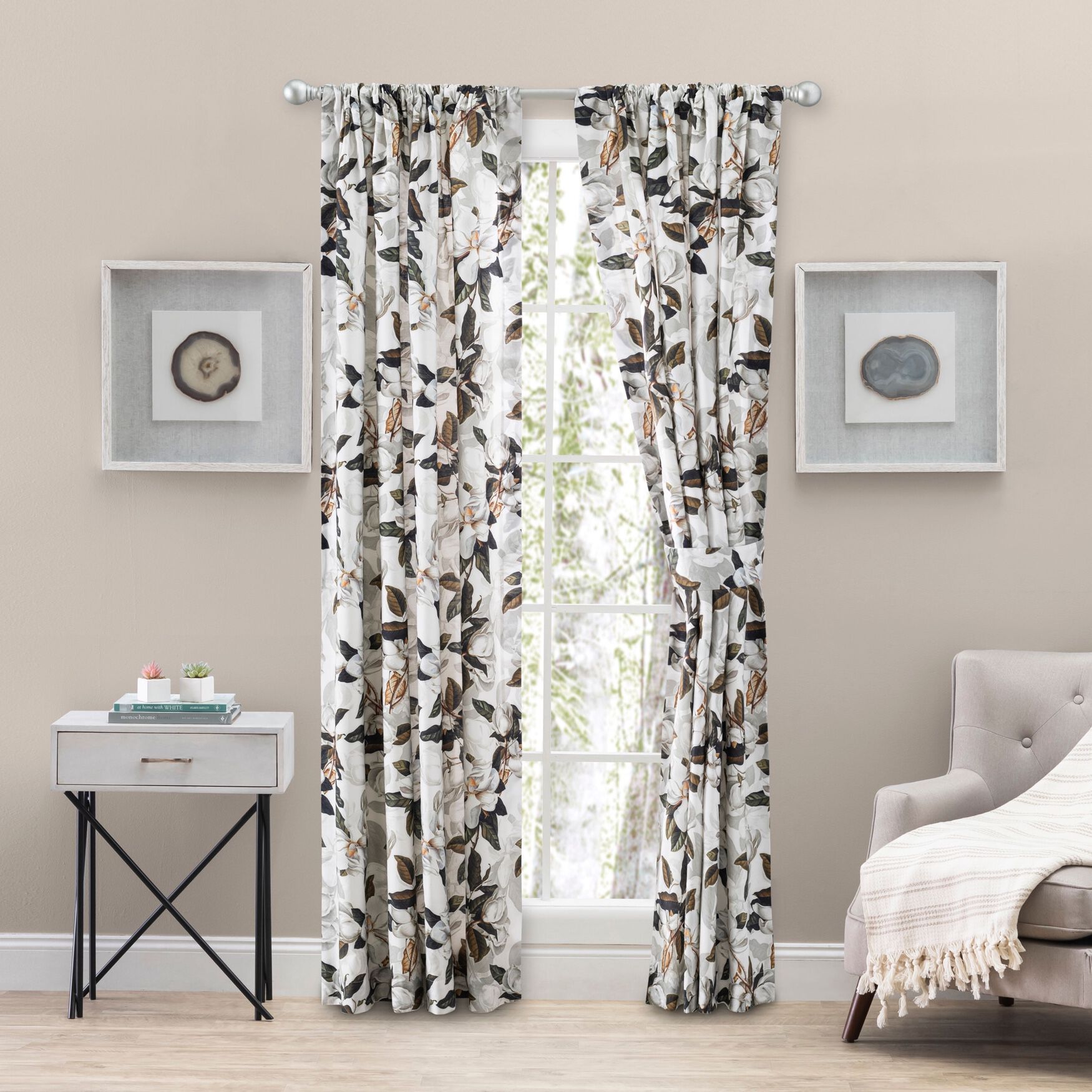 Magnolia Curtain Lined Panel Pair Tiebacks, WHITE, hi-res image number 0