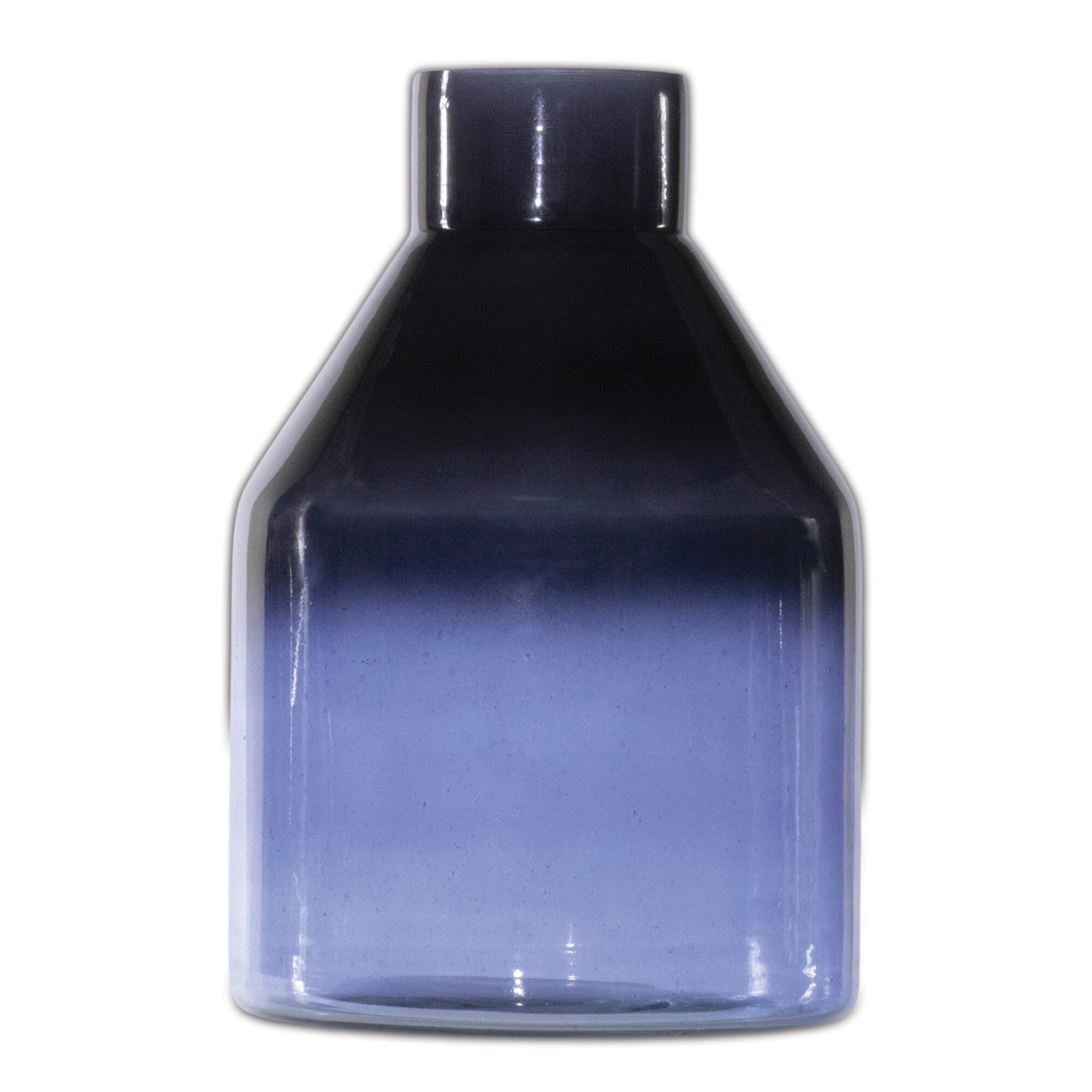 Blue Soda Lime Glass Bottle Vase 7 inchesH, BLUE, hi-res image number 0