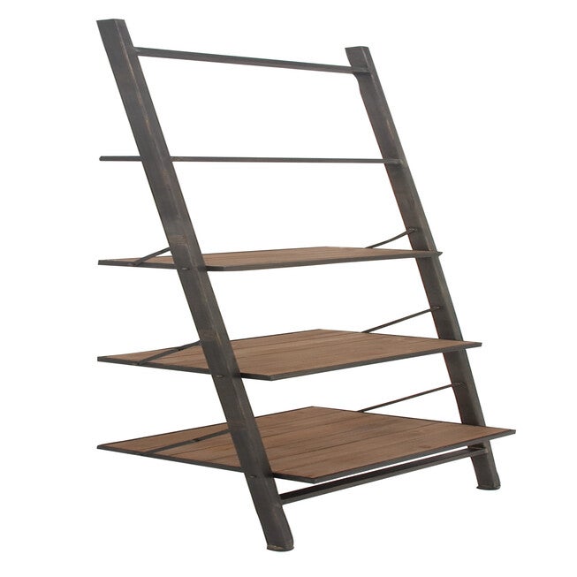 Dark Brown Wood Industrial Shelving Unit, 77 inches x 20 inches x 14 inches, BLACK, hi-res image number 0