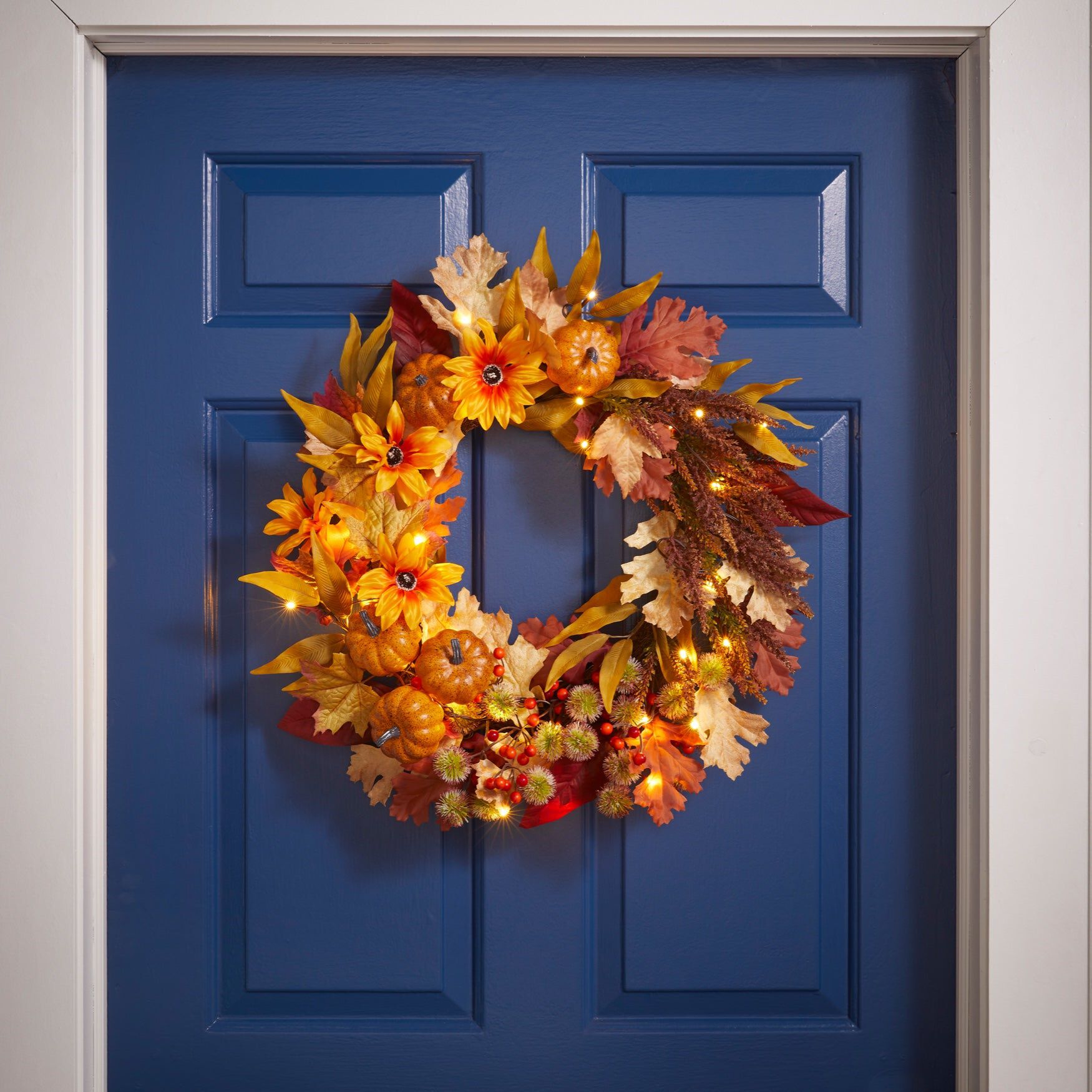 24 inches Pre-Lit Harvest Daisy Wreath, DAISY, hi-res image number 0