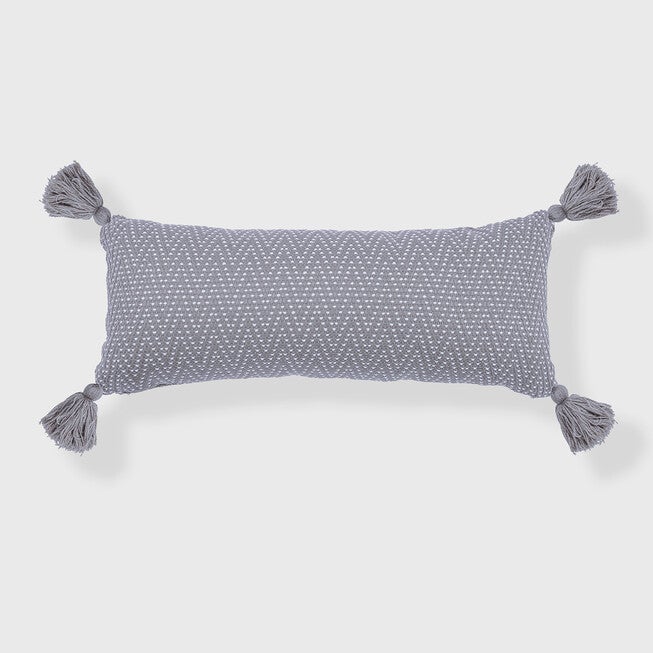 Herringbone Tassel Lumbar Pillow, BLUE, hi-res image number null