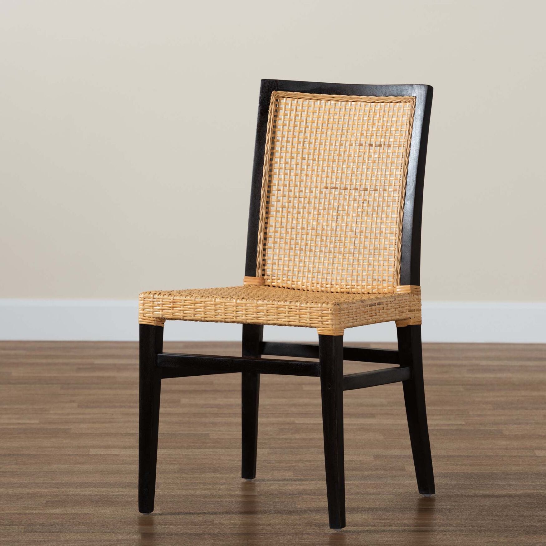 Lingga Modern Bohemian Dark Brown Mahogany Wood And Natural Rattan Dining Chair, , alternate image number 8