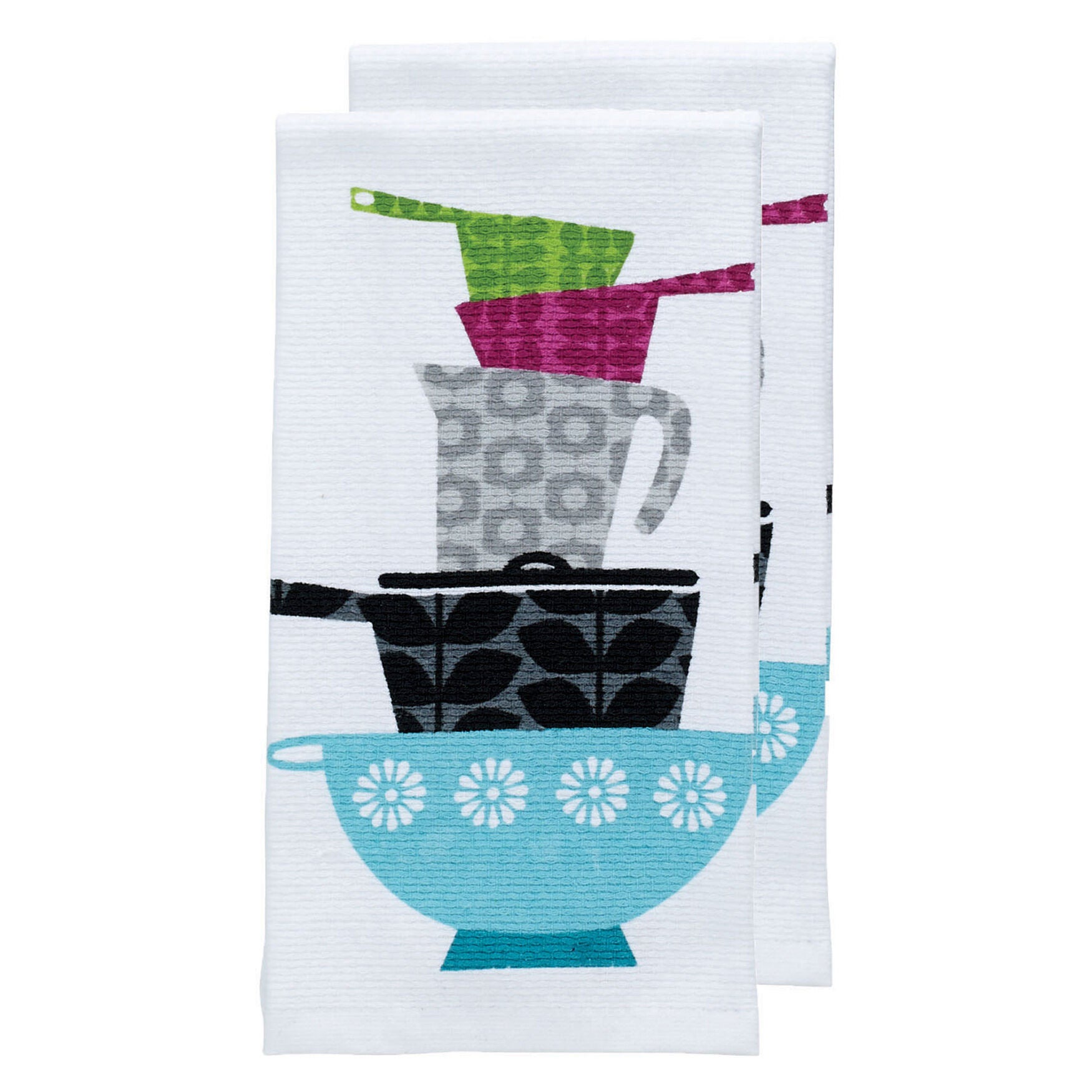 Pigment Print Dual Woven Kitchen Towel, Two Pack, POTS AND PANS, hi-res image number 0
