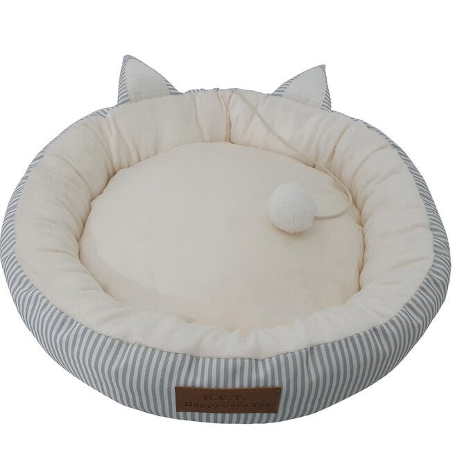 Stripe Printing poly-cotton cozy round cat bed , 21 inch, , on-hover image number 1