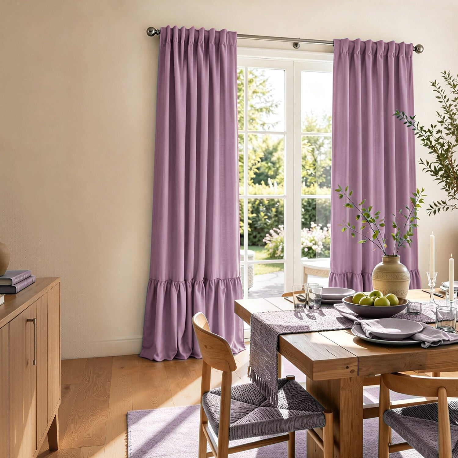 100% Blackout Recycled Cotton Ruffle Curtain Pair, BLEACHED MAUVE, alternate image number 6