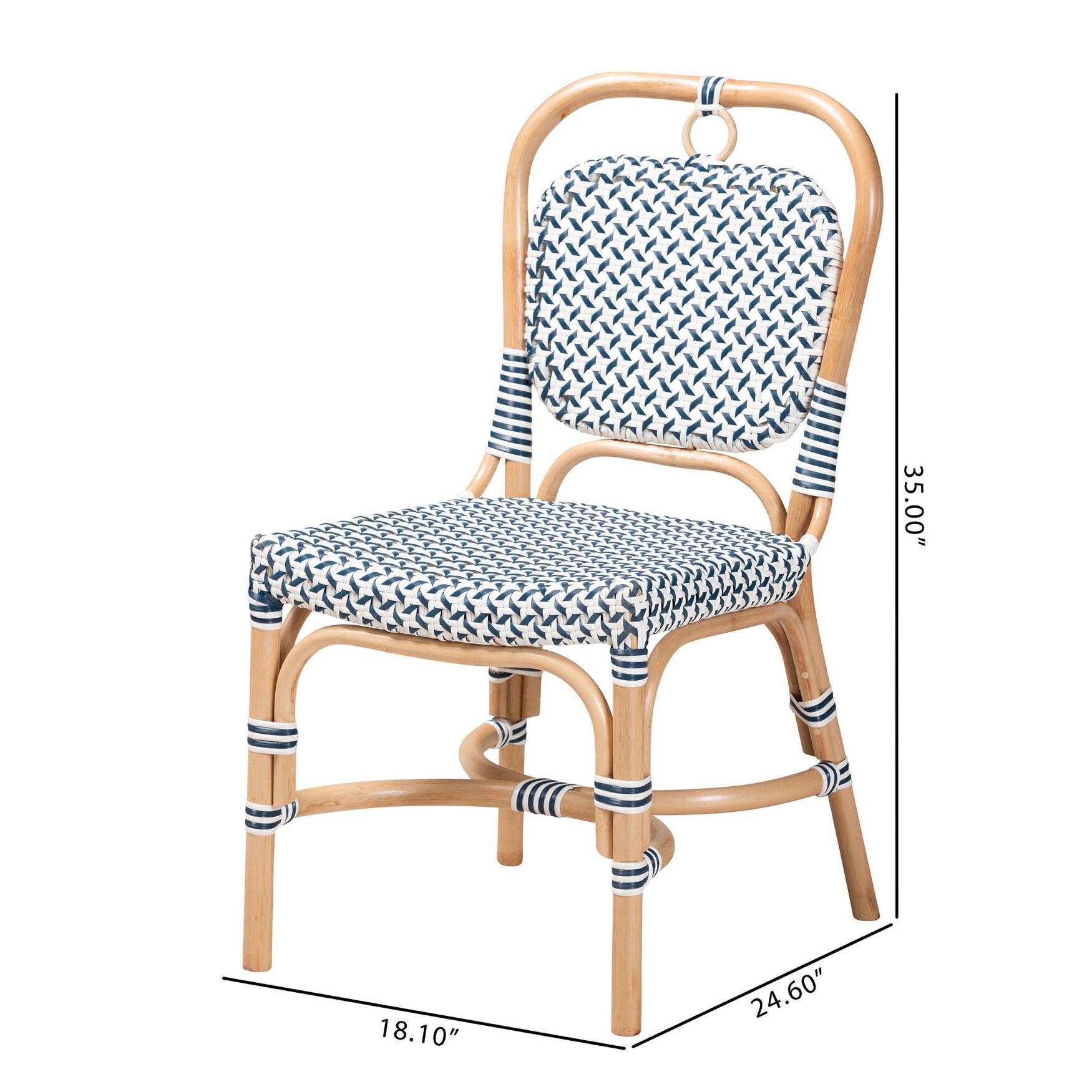 Luciana Modern French Blue and White Weaving Natural Rattan Bistro Chair, , alternate image number 15