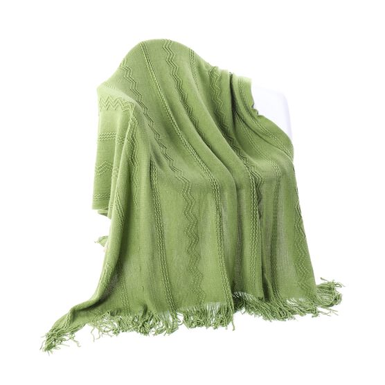 Battilo Home Intricate Woven Throw Blanket with Raised Patterns and Tasseled End, 50"L x 60"W, GREEN, hi-res image number null