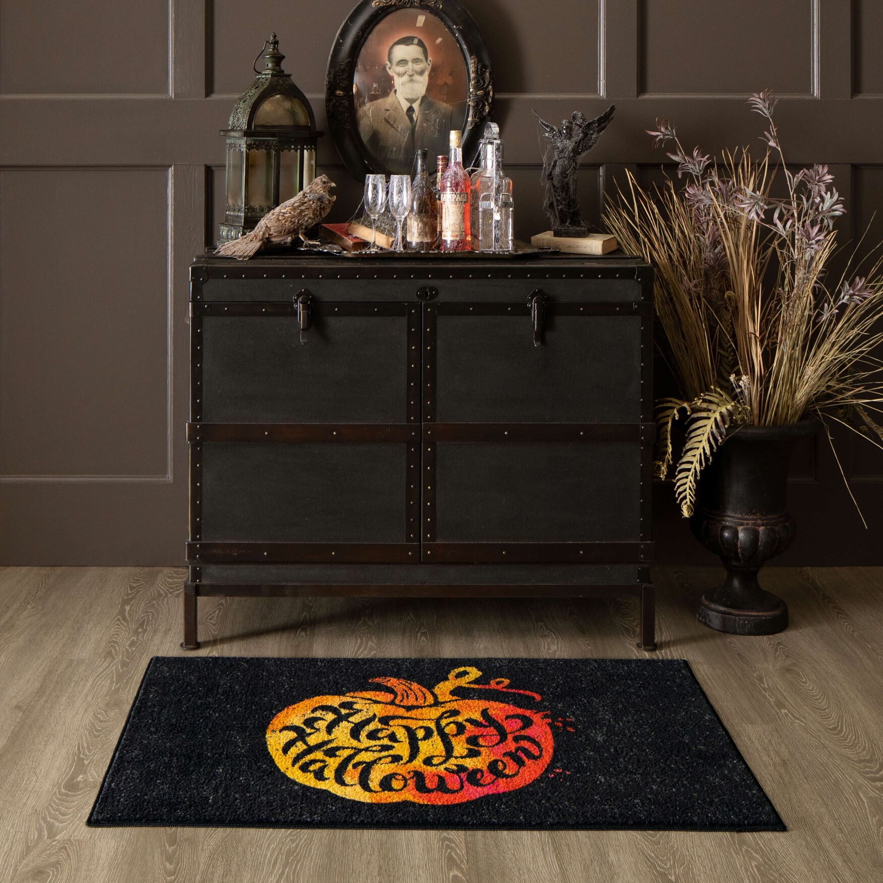 Speckled Pumpkin Black Kitchen Rug, , alternate image number 5