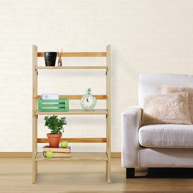 3-Shelf Folding Student Bookcase 20.75 inches Wide-Natural, , alternate image number null