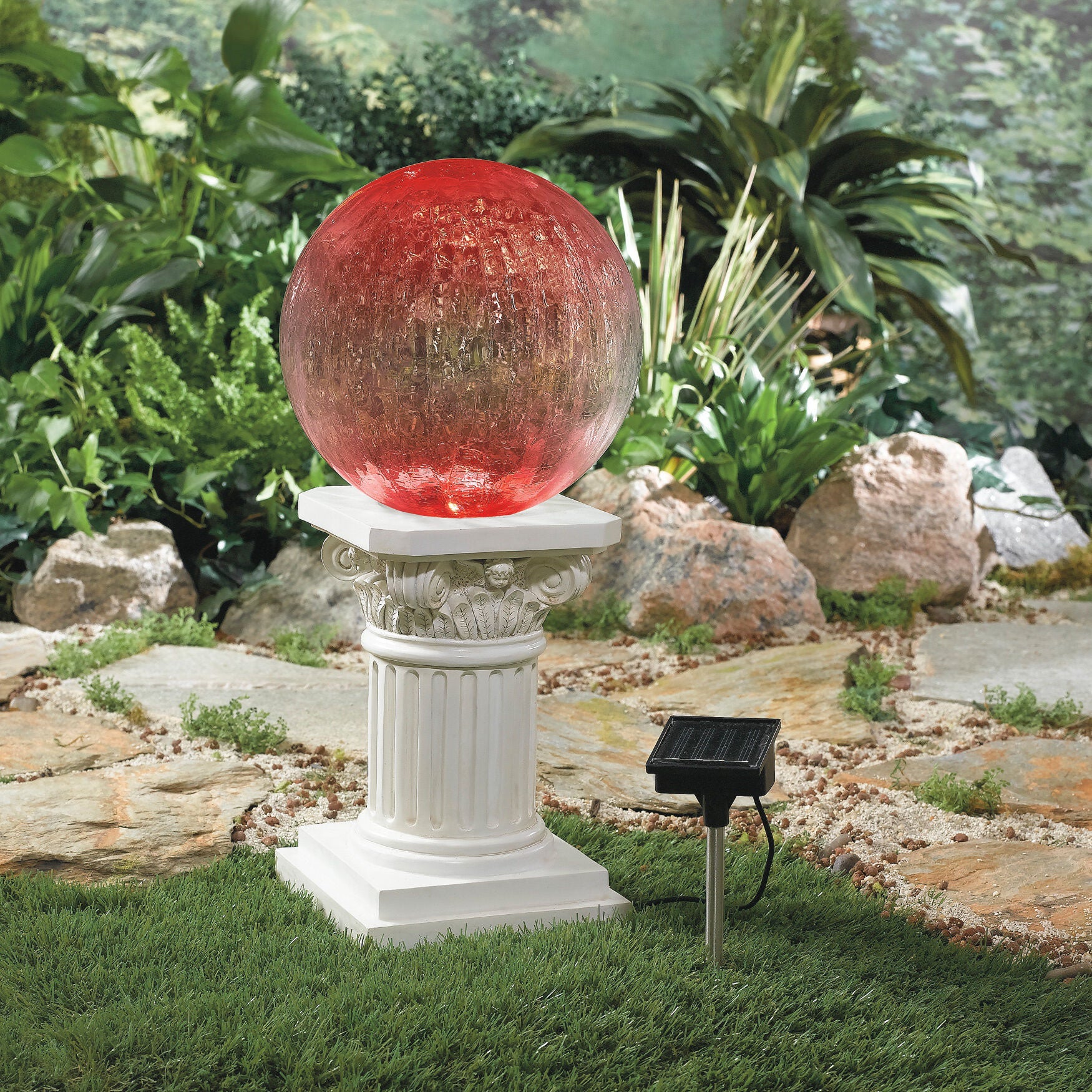 Color-Changing Crackle Glass Ball on Column, , on-hover image number 1