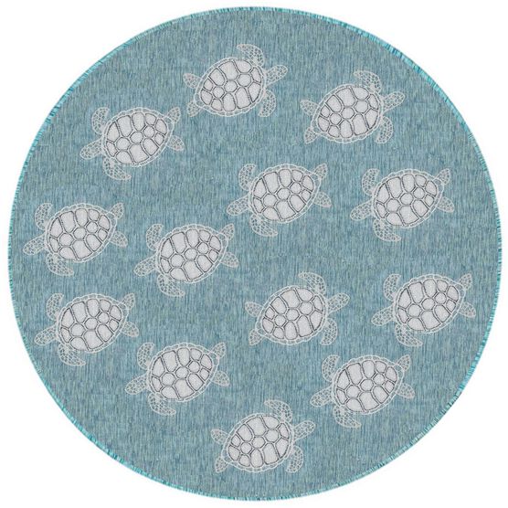 Liora Manne Carmel Seaturtles Indoor/Outdoor Rug Aqua 23"X7'6", , alternate image number null