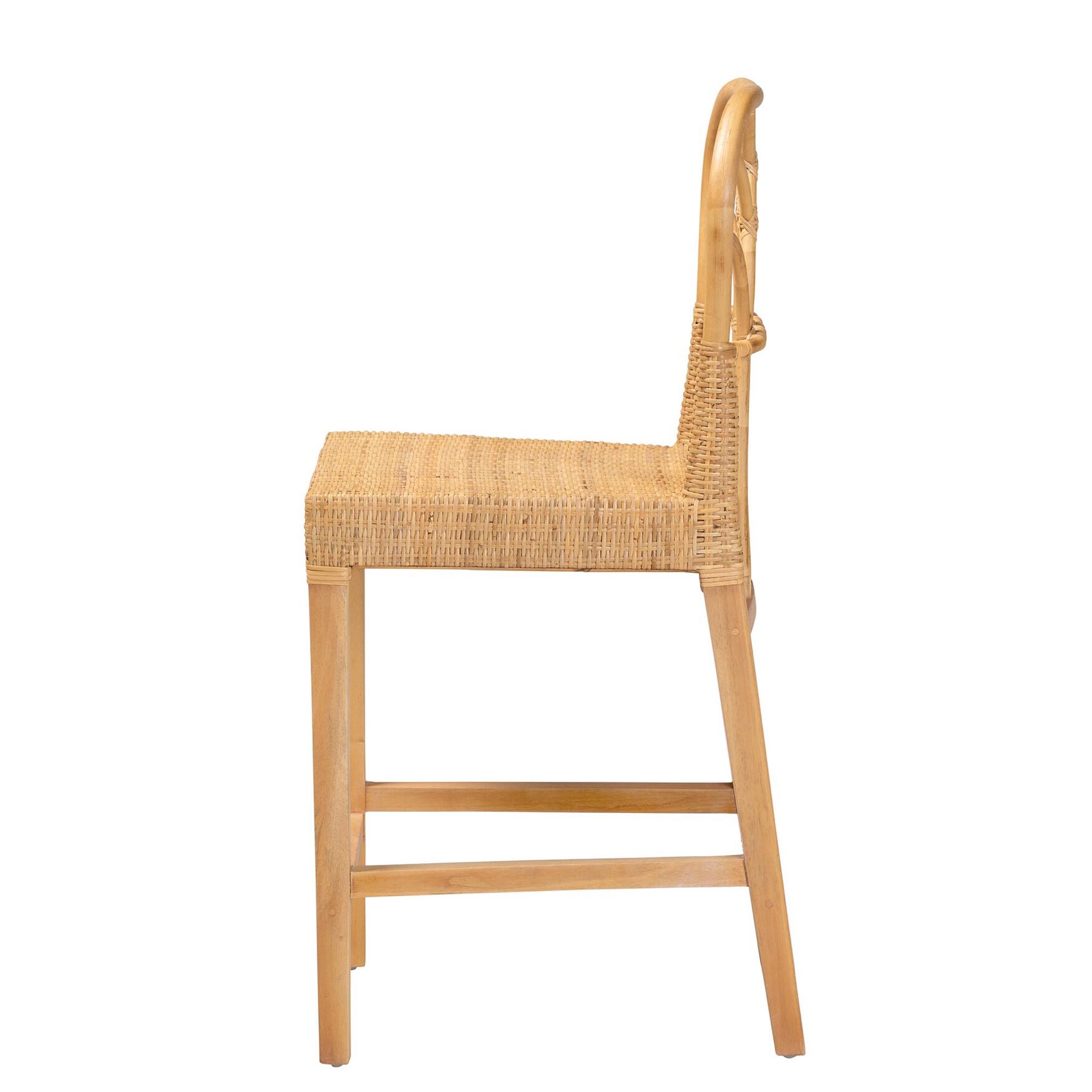 Monaco Modern Bohemian Natural Rattan And Mahogany Wood Counter Stool, , alternate image number 2