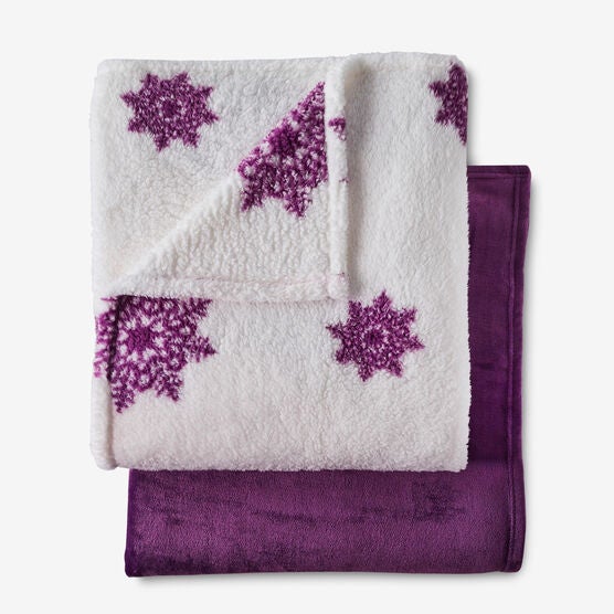 Fleece Blanket + Fleece Throw, DEEP PURPLE SNOWFLAKE, hi-res image number null