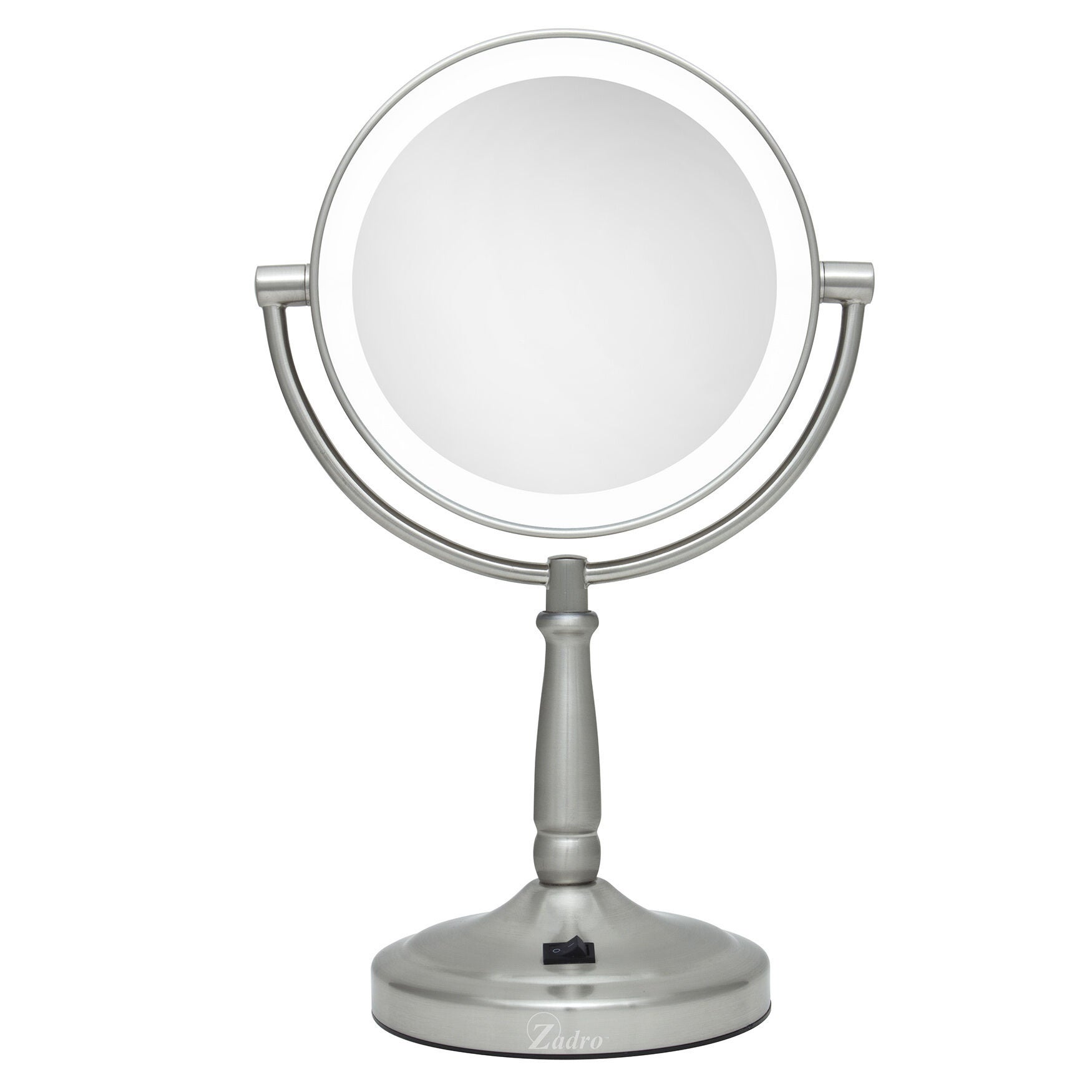 Cordless Dual-Sided LED Lighted Vanity Mirror 5X/1X, NICKEL, hi-res image number 0