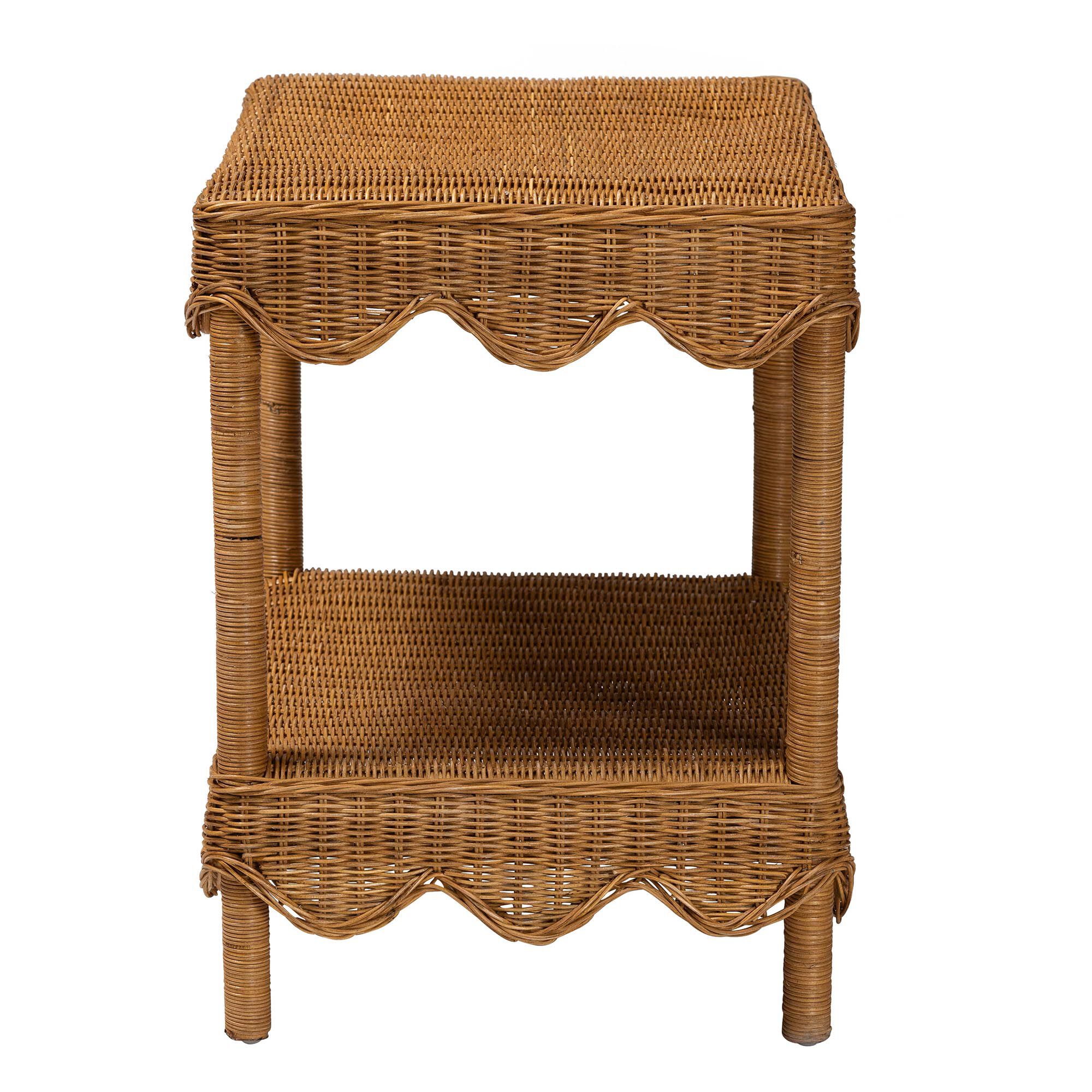 Oteria Bohemian Light Honey Scalloped Rattan Side Table, HONEY, alternate image number 3