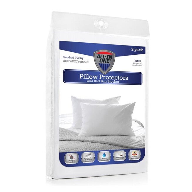 All-In-One Pillow Protector with Bed Bug Blocker 2-Pack, WHITE, hi-res image number null