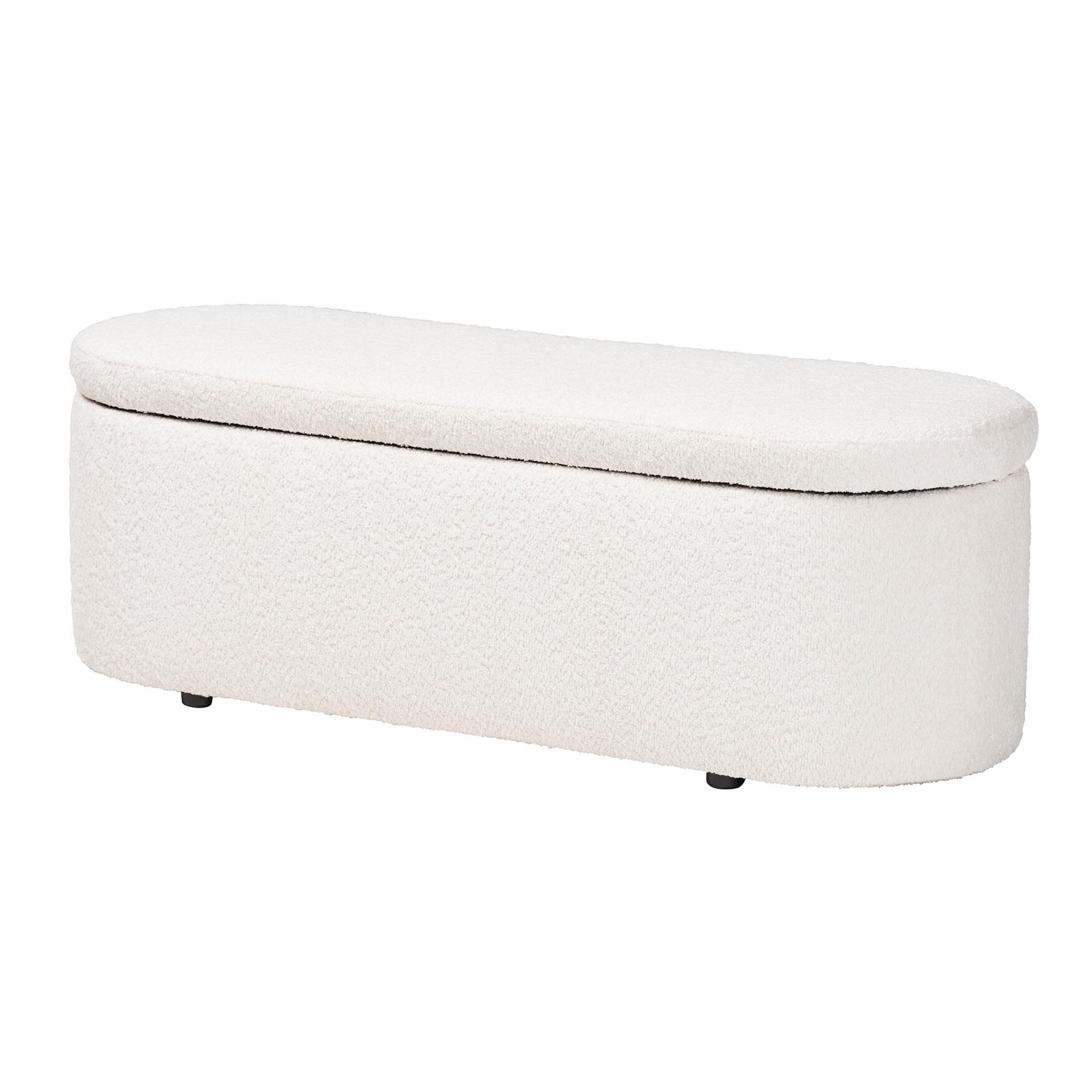 Lavina Modern White Teddy-Bear Fabric Storage Bench, WHITE, hi-res image number 0