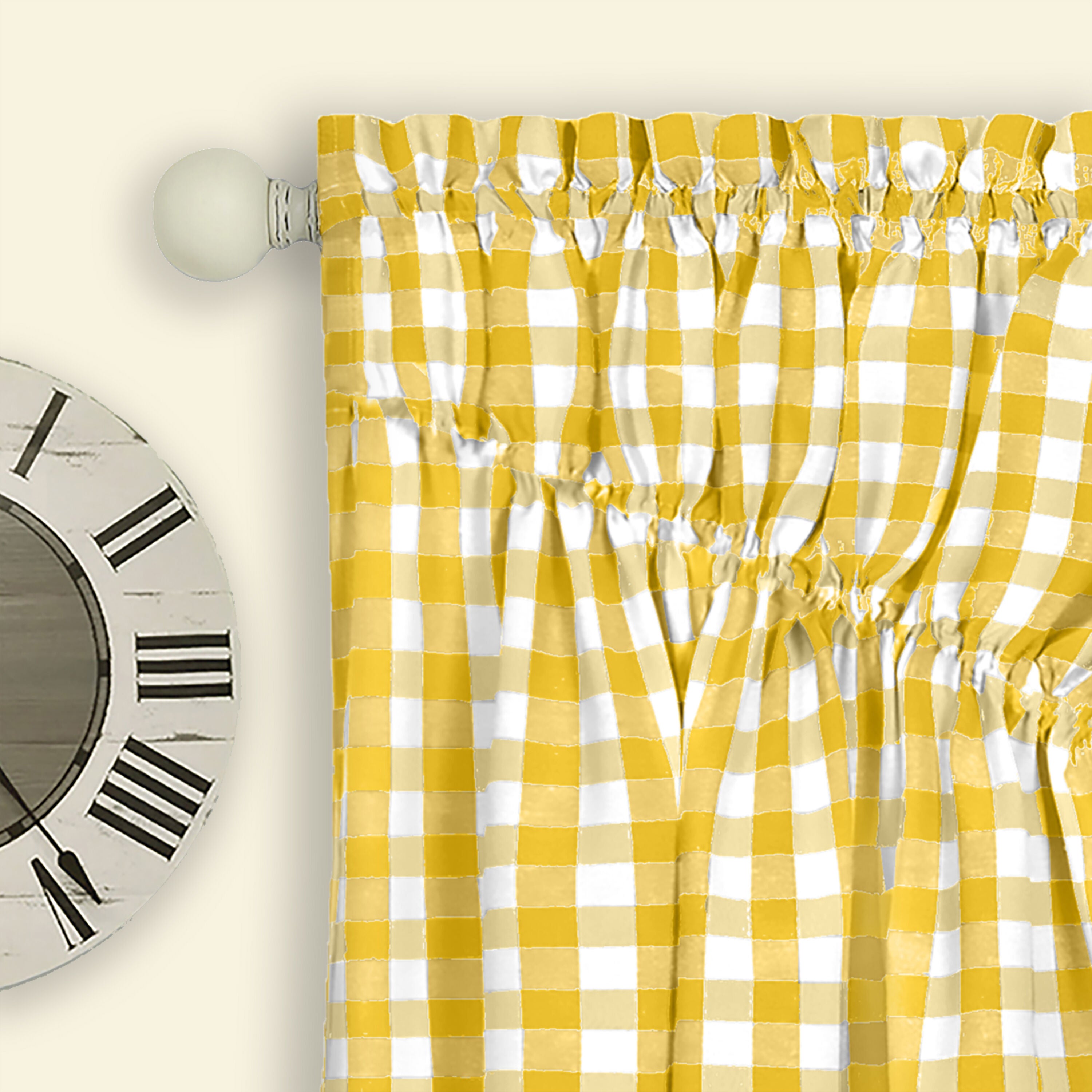 Buffalo Check Gathered Swag Window Curtain Pair, YELLOW, alternate image number 2