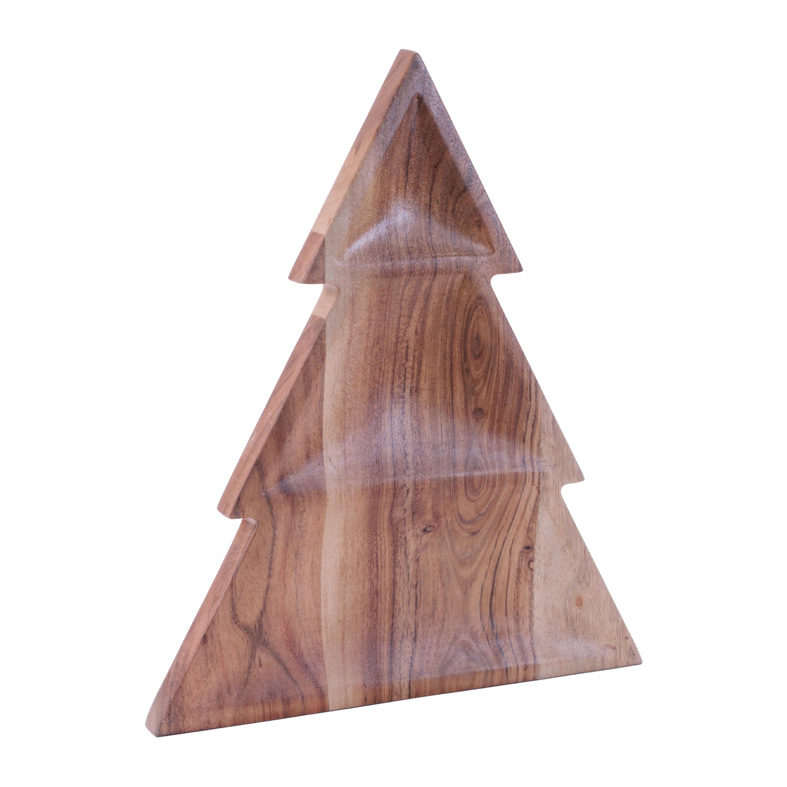 Wood Christmas Tree Divided Serving Tray 16 inchesL, BROWN, alternate image number 3
