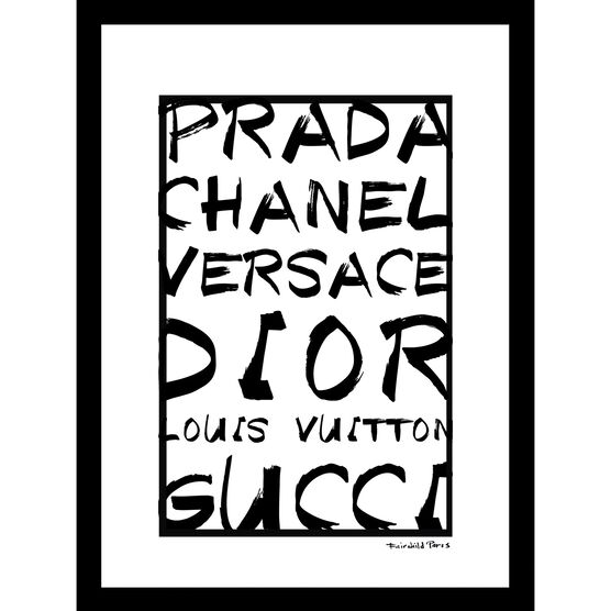 Fashion Brand Names Black/White 14" x 18" Framed Print, PINK, hi-res image number null