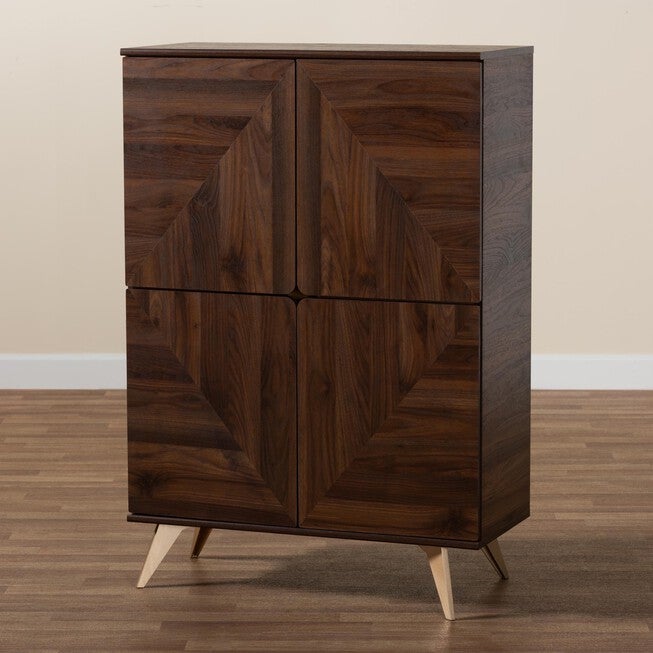 Graceland Mid-Century Modern Transitional Walnut Brown Finished Wood Shoe Cabinet, , alternate image number null