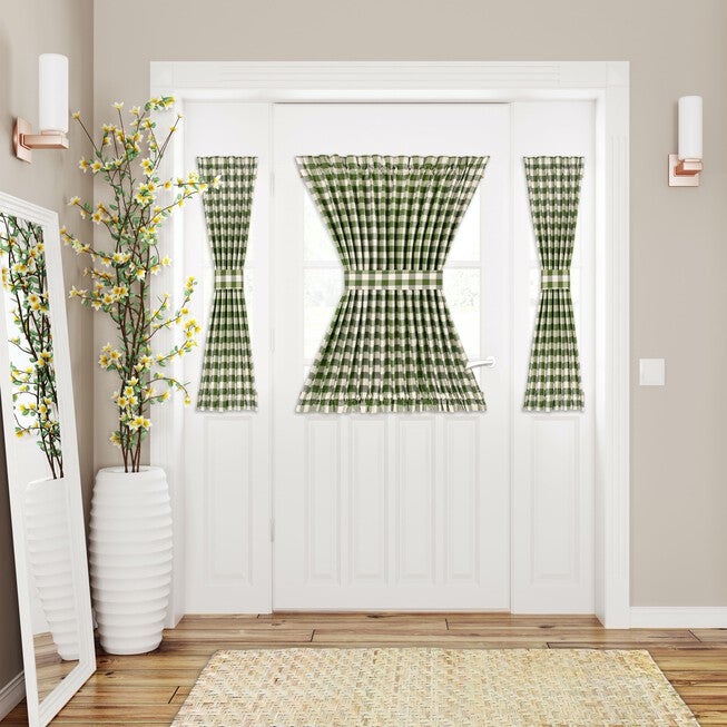 Buffalo Check Rod Pocket Door Panel And Tieback, SAGE, hi-res image number 0