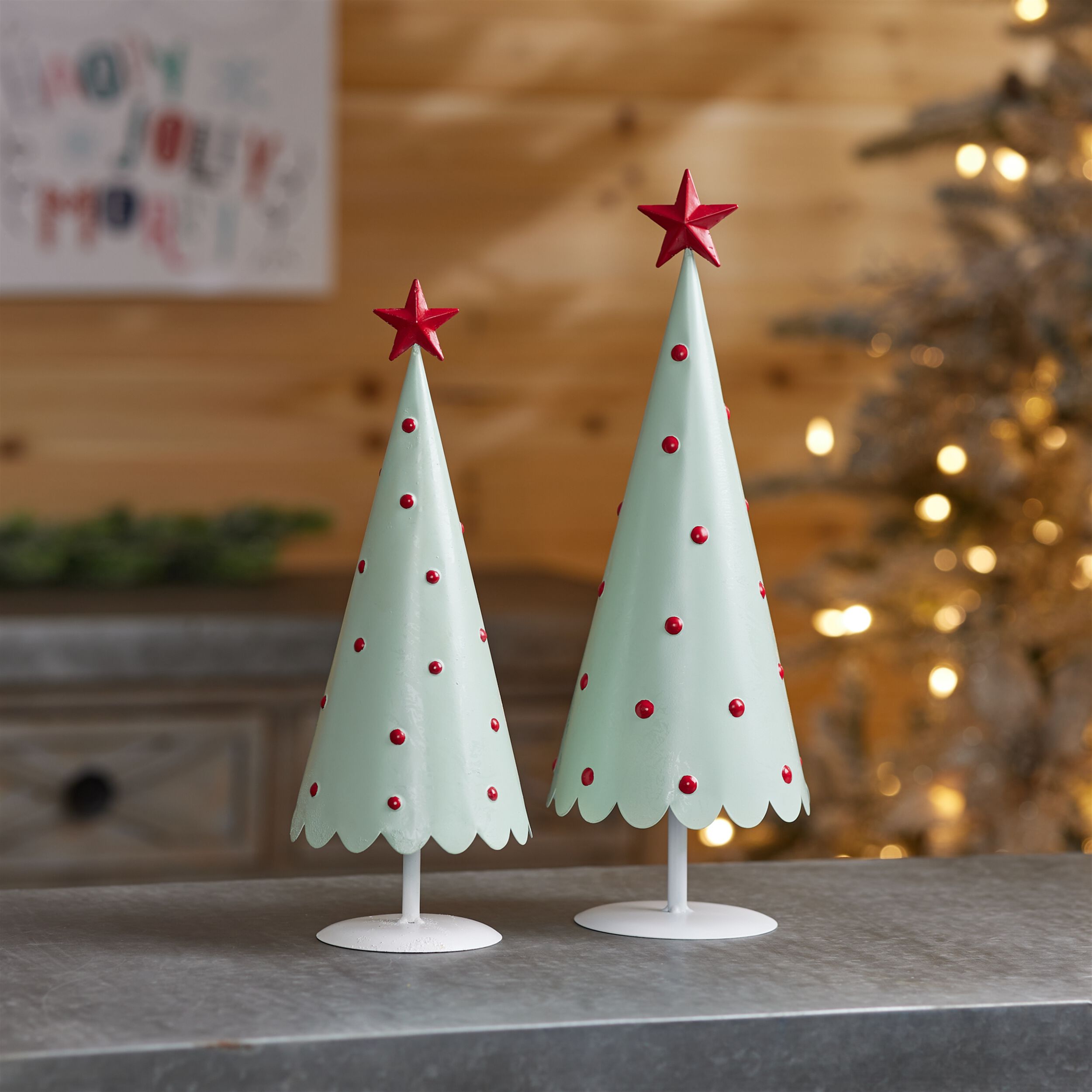 Metal Christmas Tree with Red Star (Set of 2), MINT RED, alternate image number 2
