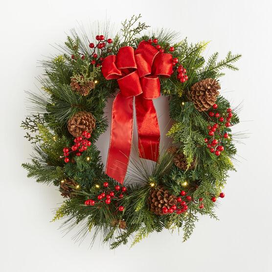 Pre-Lit Classic 28&quot; Wreath, GREEN RED