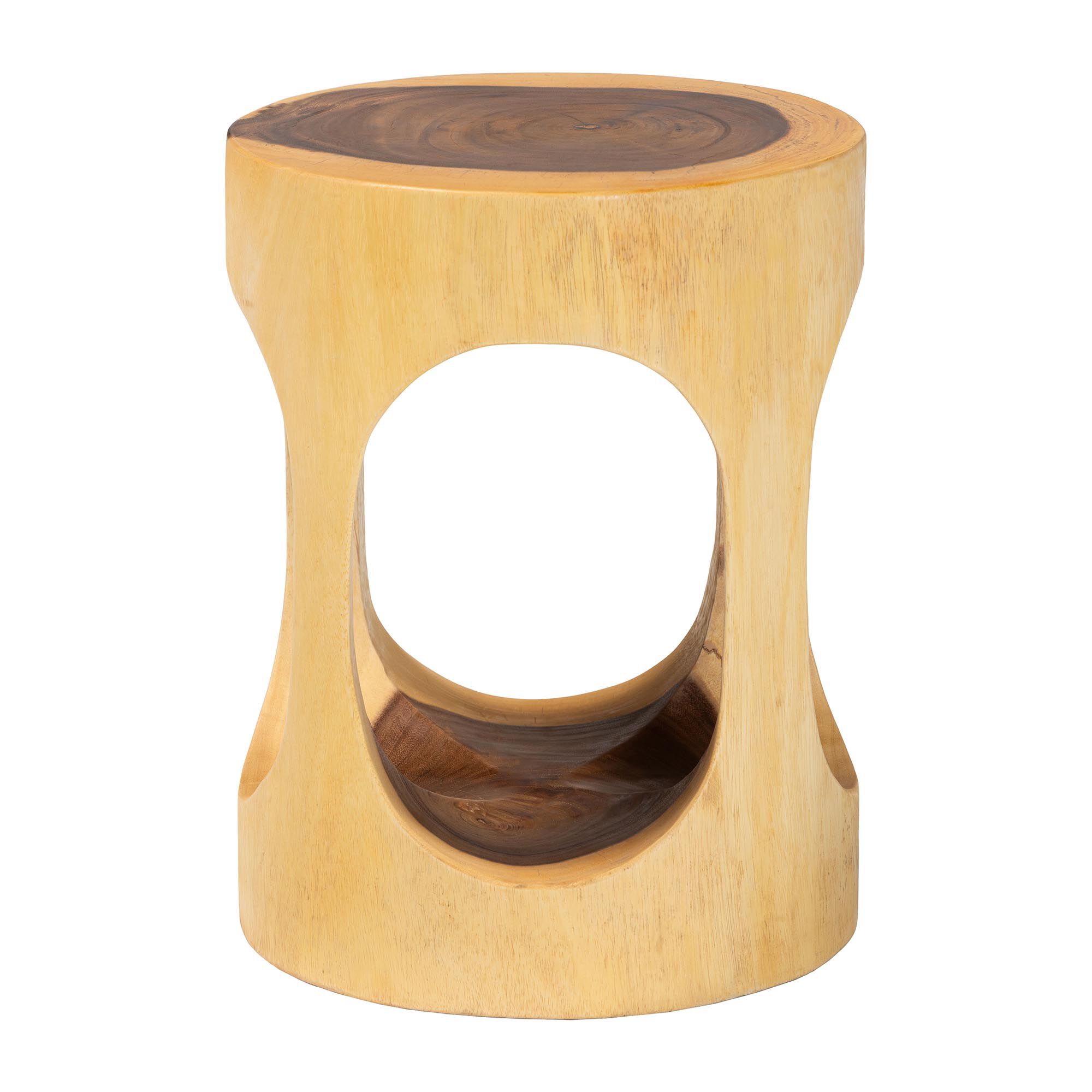 Kaseko Hand-carved Suar Wood Side Table, NATURAL BROWN, alternate image number 2