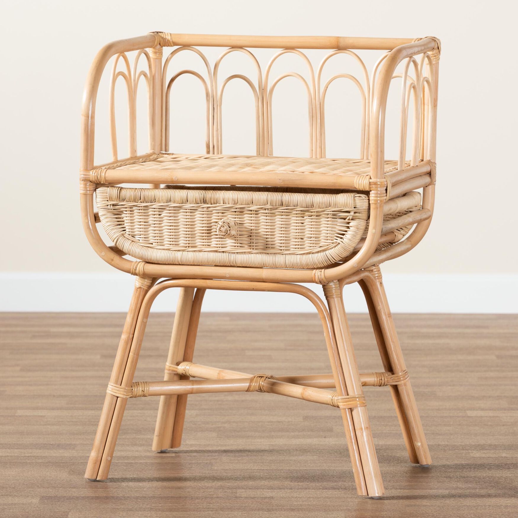 Panchali Modern Bohemian Natural Brown Rattan Nightstand, , alternate image number 8