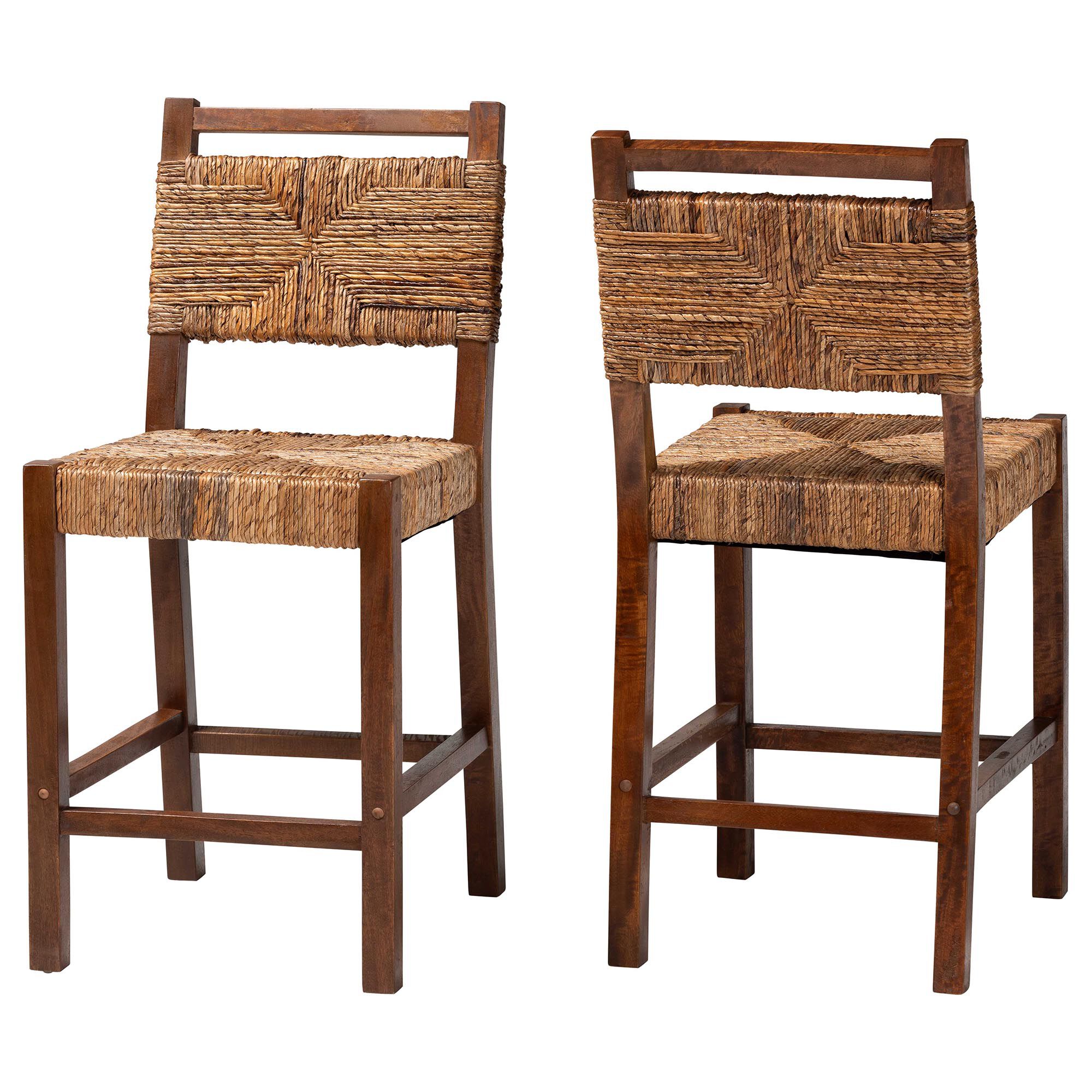 Cordoba Bohemian Natural Seagrass and Mahogany Wood 2-Piece Counter Stool Set, NATURAL, alternate image number 1