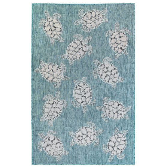 Liora Manne Carmel Seaturtles Indoor/Outdoor Rug Aqua 23"X7'6", , alternate image number null