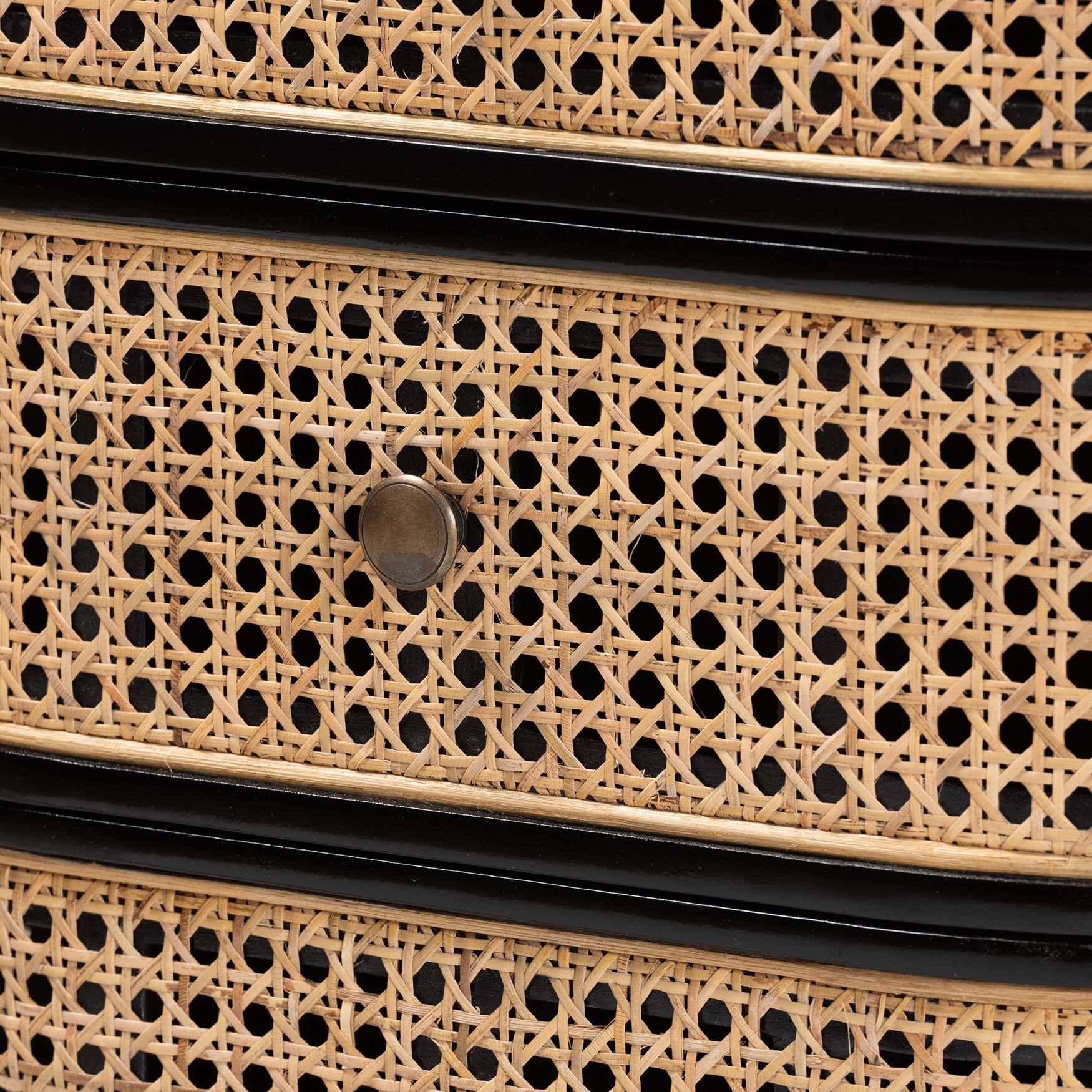 Nabila Modern Bohemian Black Bayur Wood And Natural Rattan 3-Drawer End Table Nightstand, , alternate image number 4